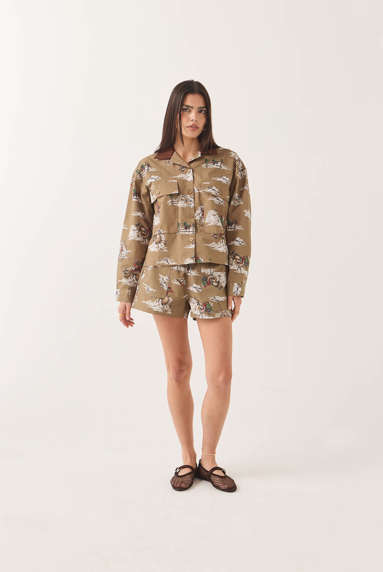 Women's Utopia Overshirt in the color Mid Century Cowboy Print - Women's Front View