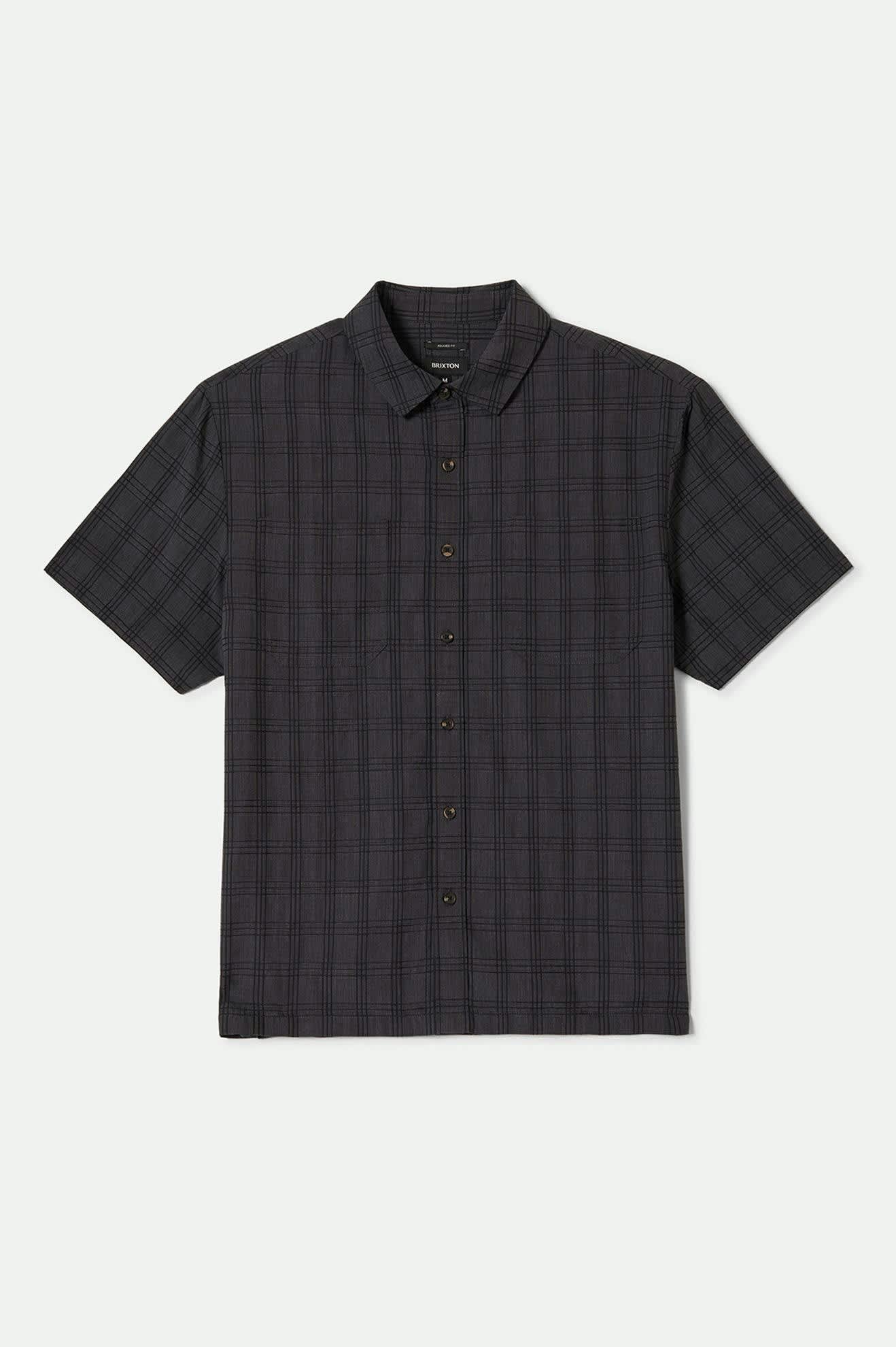 Men's CRU Oxford Plaid Relaxed S/S Shirt in the color Charcoal/Black Plaid - Front Product View