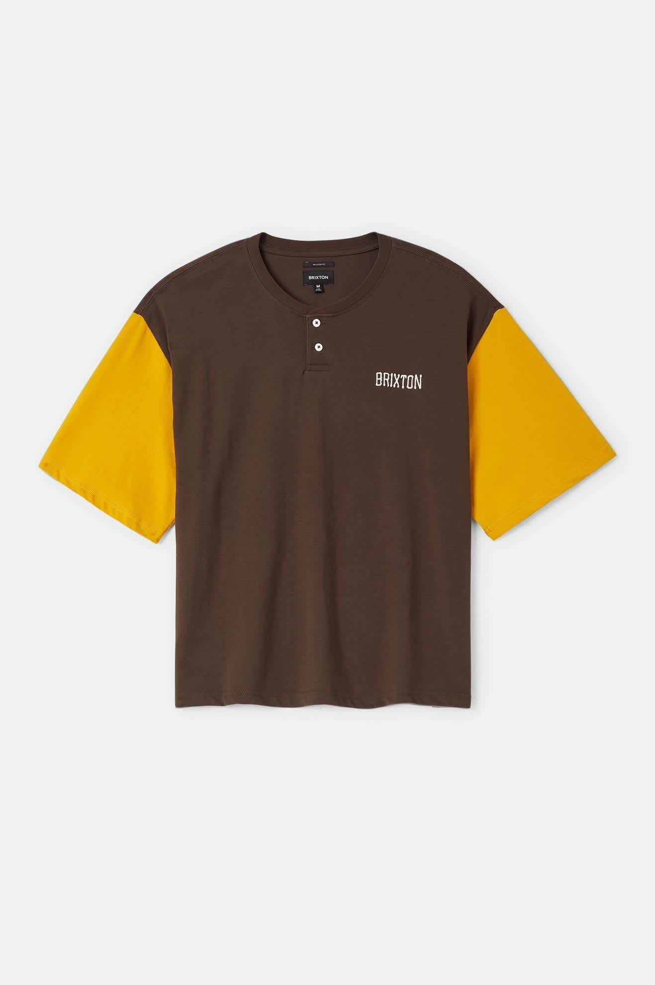 Men's Boxy Baseball T-Shirt in the color Walnut Brown/Golden Hour - Front Product View