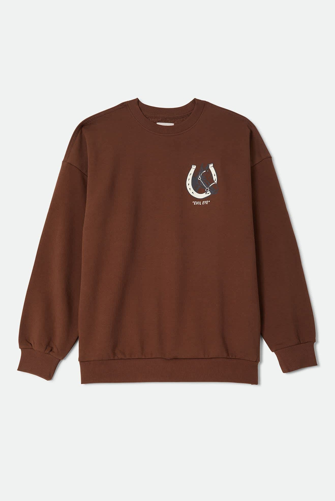 Women's Evil Eye Horseshoe Oversized Crew in the color Pinecone Brown - Front Product View