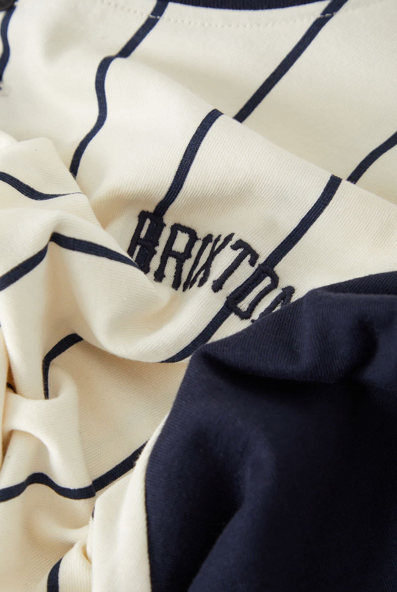 Men's Boxy Baseball T-Shirt in the color Off White Stripe/Washed Navy - Additional Laydown image