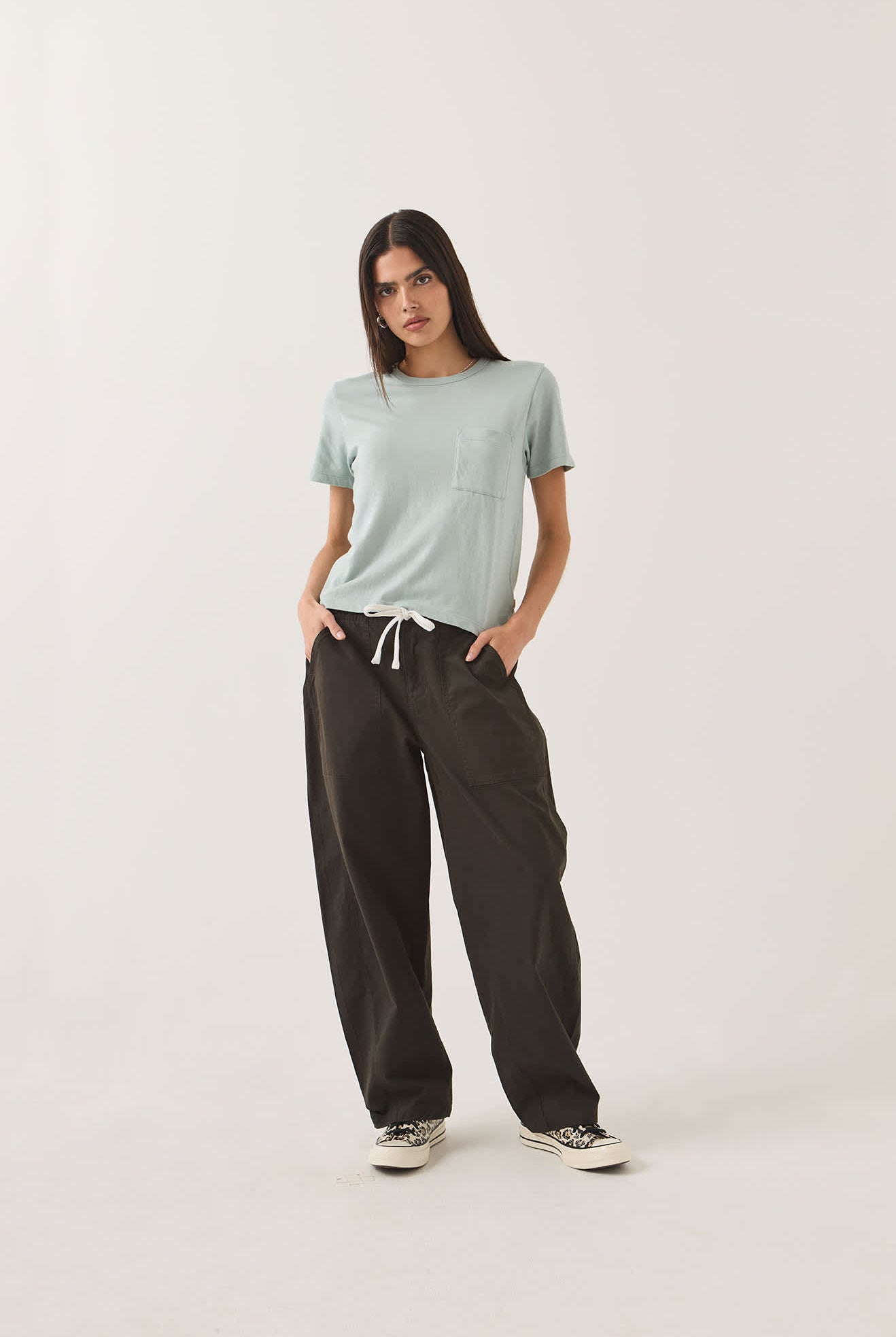 Women's Utility Everyday Barrel Pant in the color Washed Black - Women's Front View