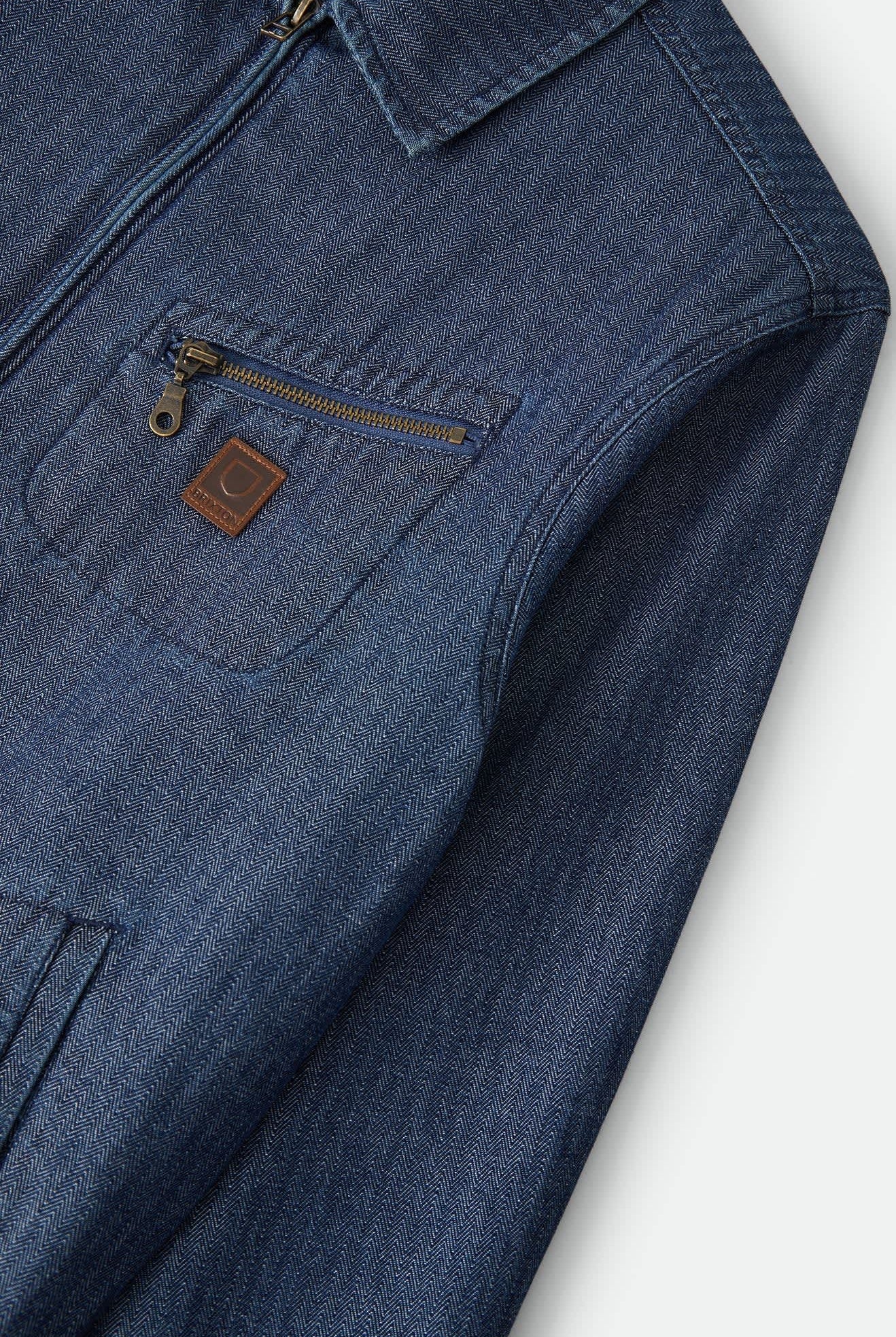 Men's Mechanic Garage Zip Jacket in the color Indigo Herringbone - Additional Laydown image