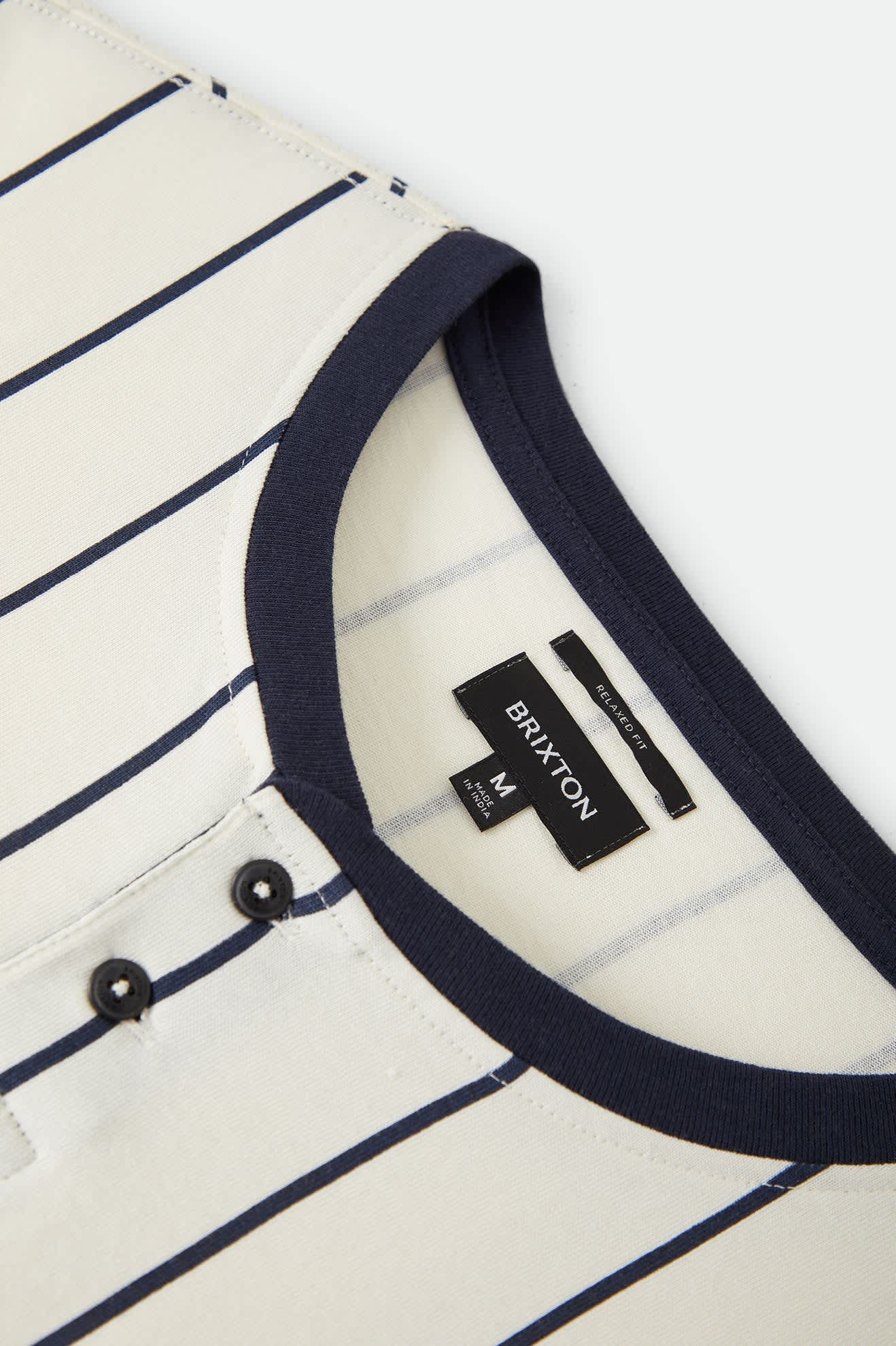 Men's Boxy Baseball T-Shirt in the color Off White Stripe/Washed Navy - Additional Laydown image