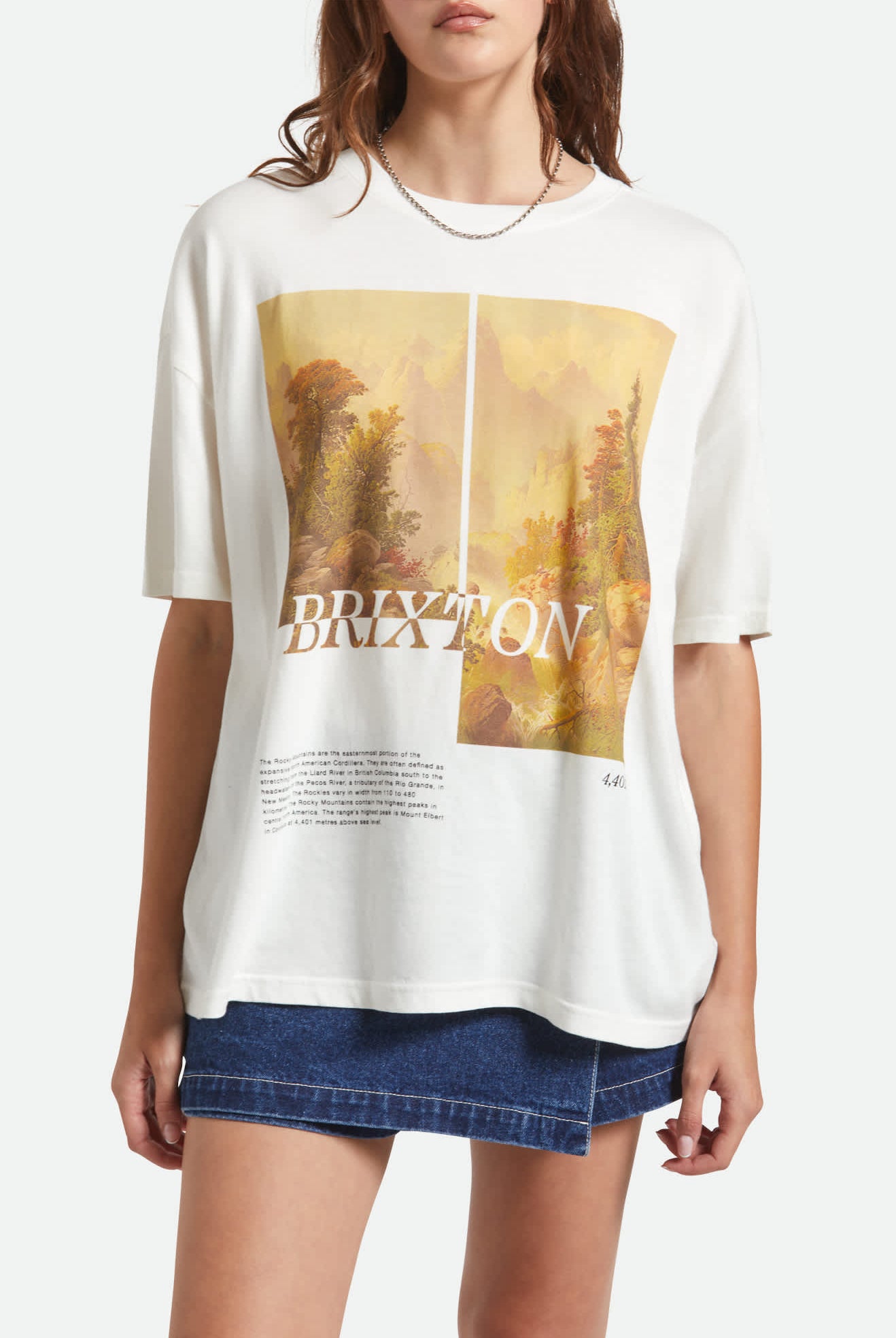 Women's Rocky Mountain Oversized Boyfriend T-Shirt in the color Off White - Additional Fit image