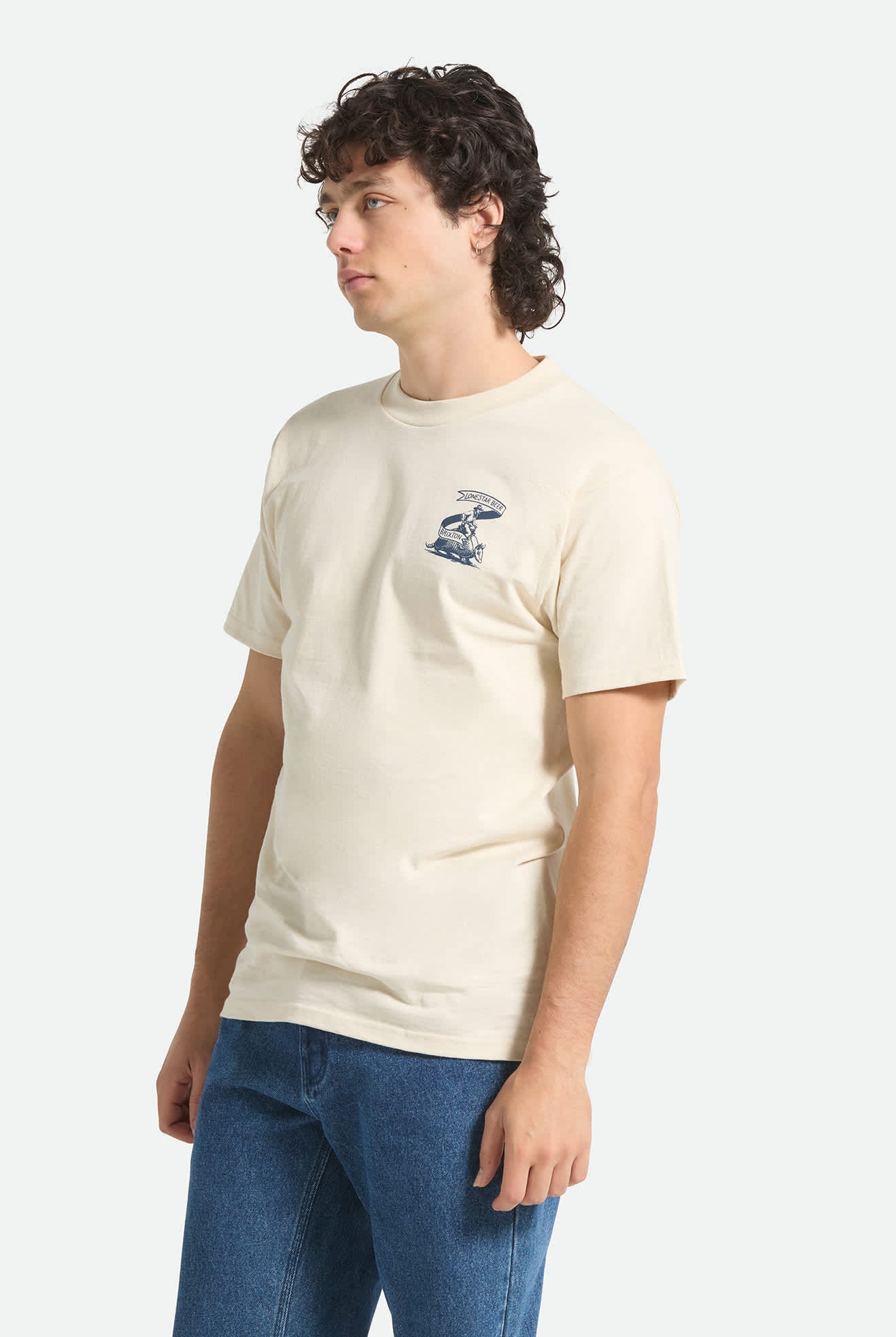 Men's Lone Star Armadillo Short Sleeve Standard T-Shirt in the color Cream - Men's Side View