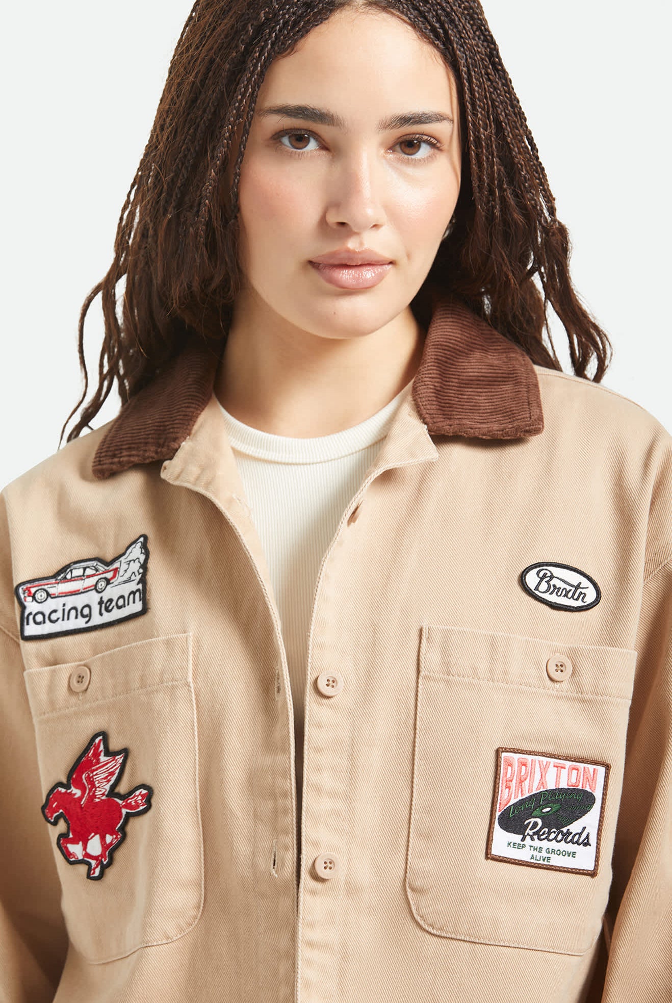 Women's Utopia Patchwork Overshirt in the color Washed Timeless Taupe - Additional Fit image