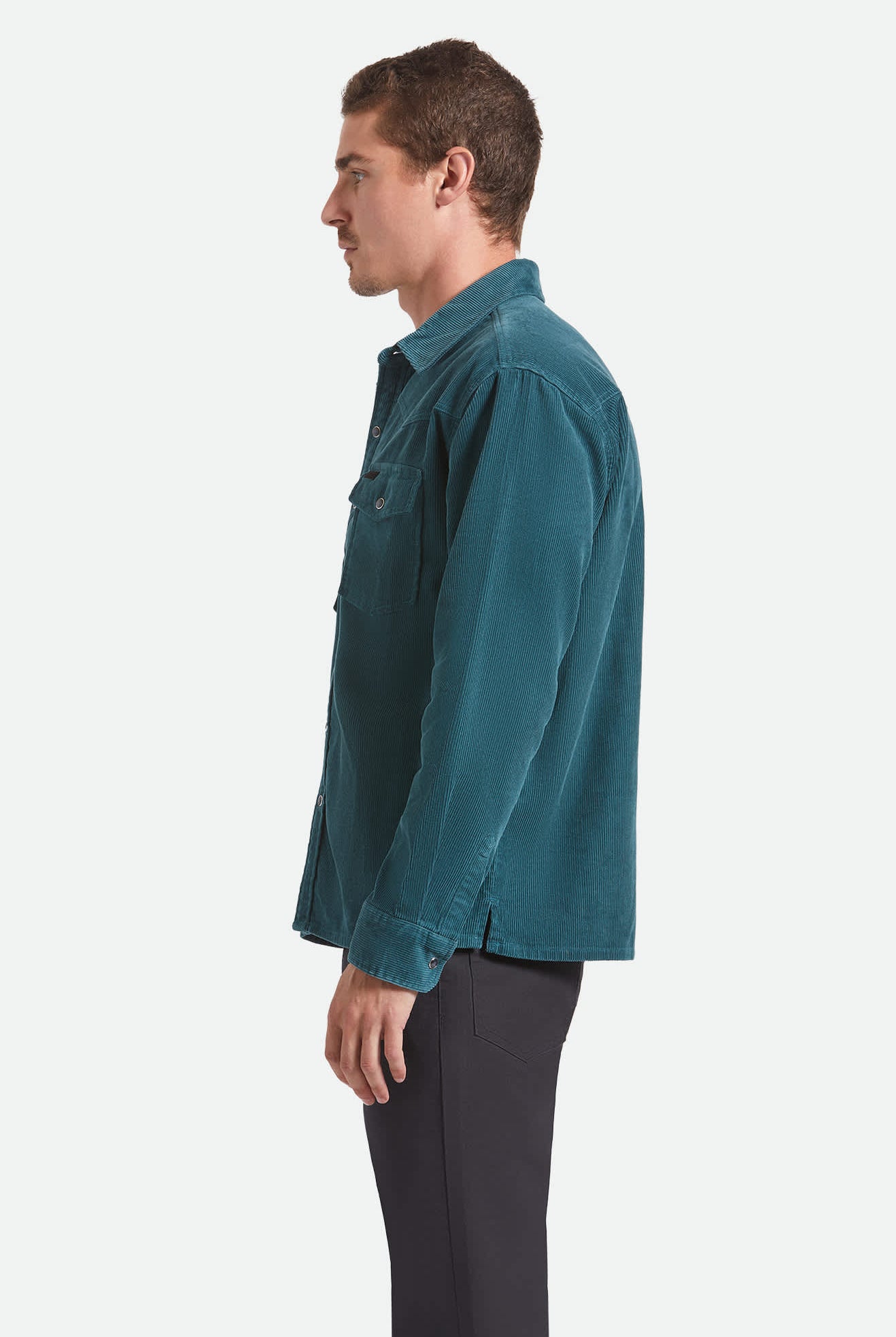 Men's New West Relaxed Overshirt in the color Night Sage Corduroy - Men's Side View