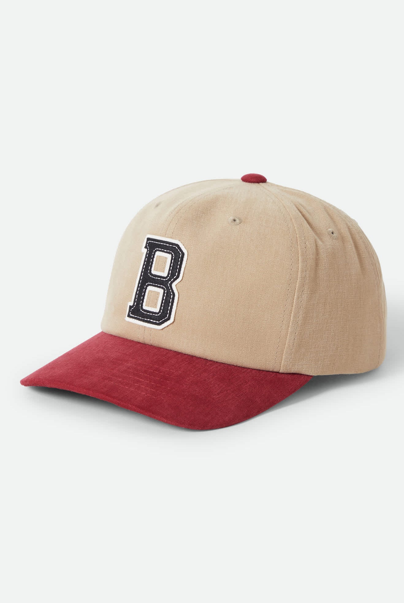 Unisex Big B Adjustable Hat in the color Sand/Burgundy - Front Product View