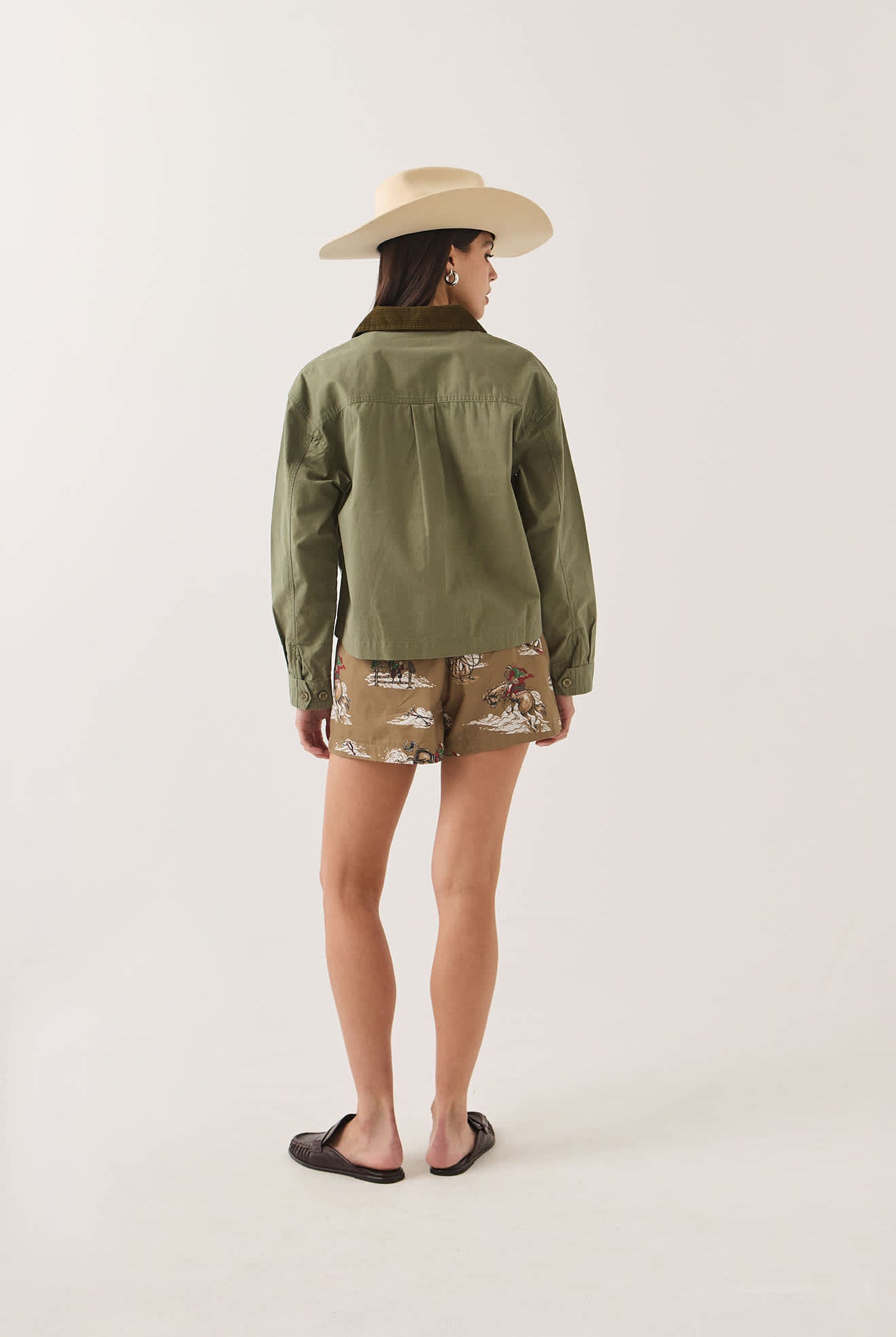 Women's Utopia Overshirt in the color Washed Olive Surplus - Women's Back View