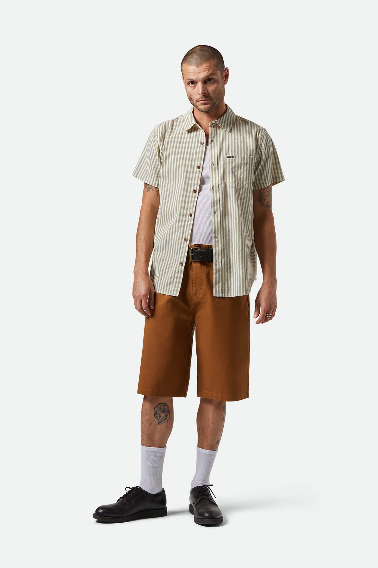 Men's Charter Print S/S Shirt in the color Whitecap/Ivy Green Stripe - Men's Front View