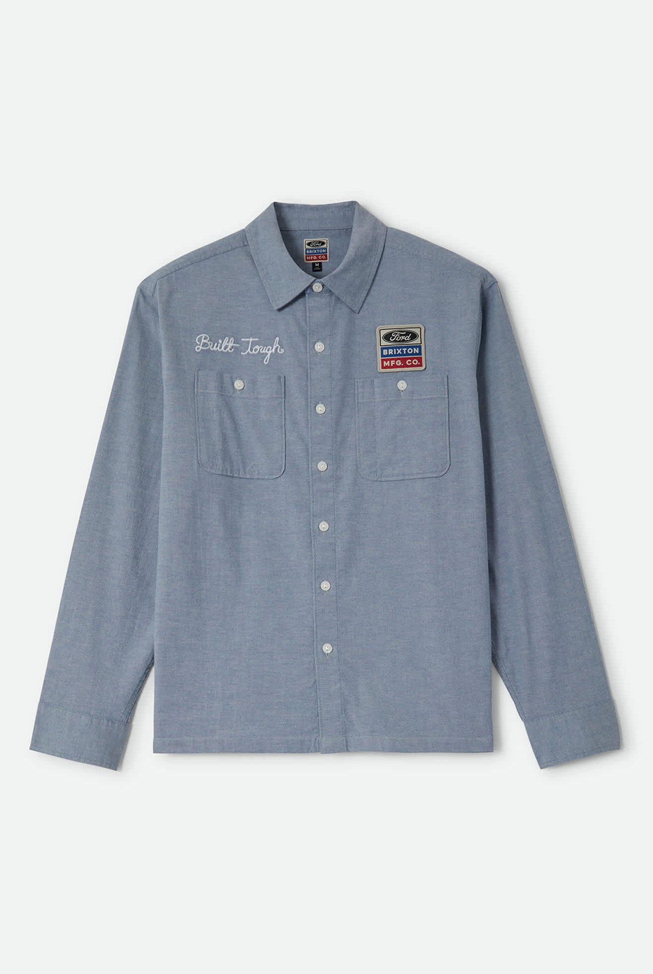 Men's Ford Service Dept Workshirt in the color Blue Chambray - Front Product View