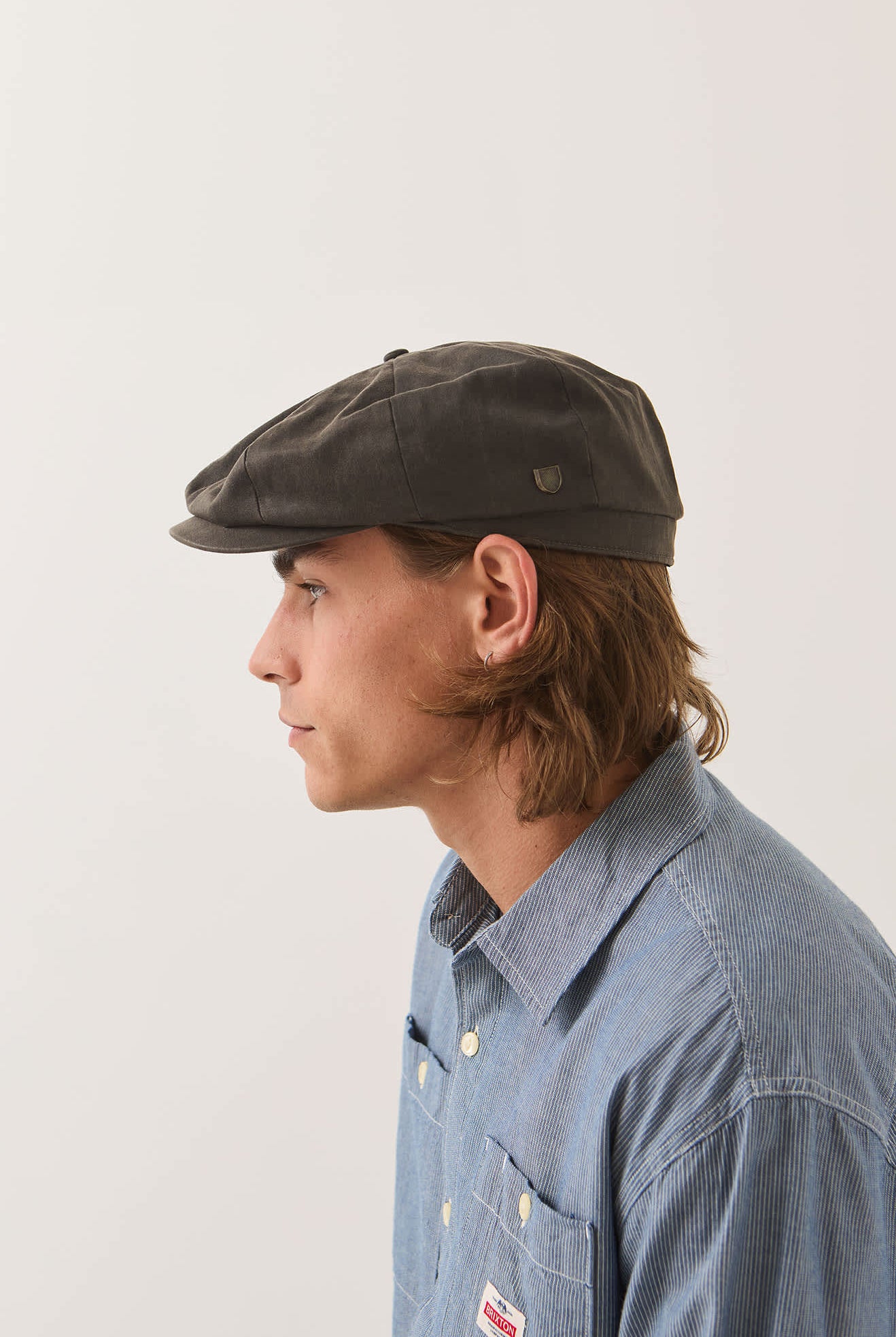 Unisex Brood Baggy Flannel Snap Cap in the color Brown Faux Leather - Men's Side View