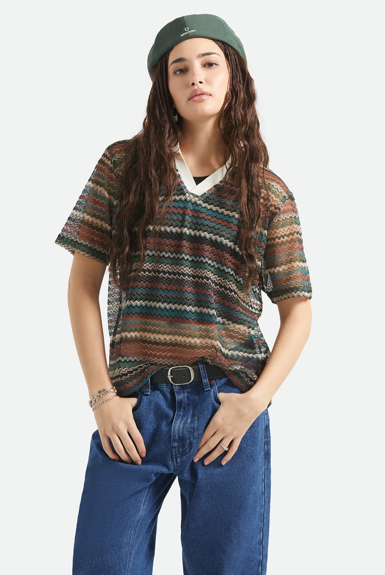 Women's Varsity T-Shirt in the color Multi Retro Stripe - Women's Front View