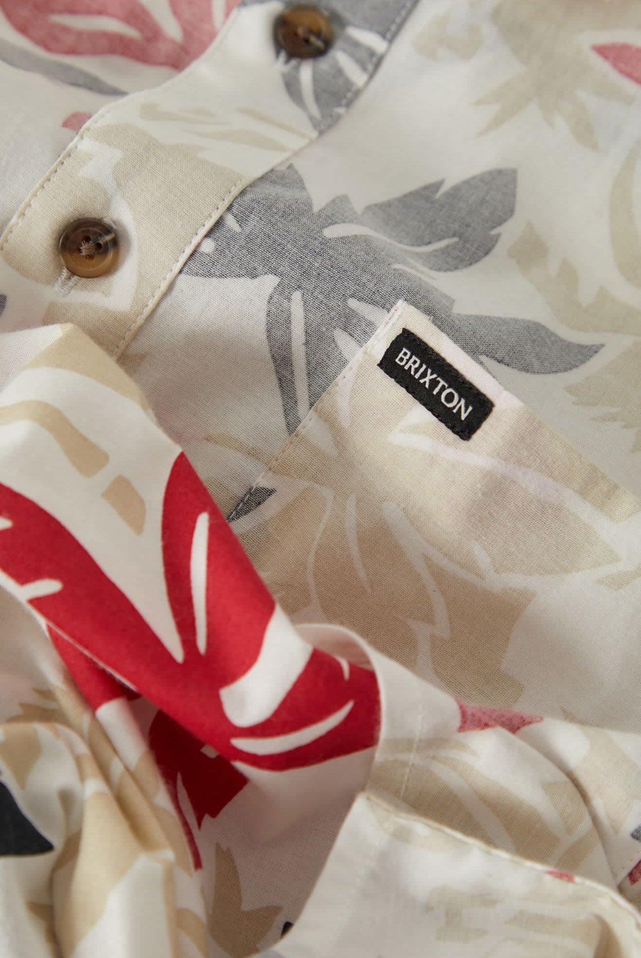 Men's Charter Print Short Sleeve Shirt in the color Off White/Black/Red Palm Floral - Additional Laydown image