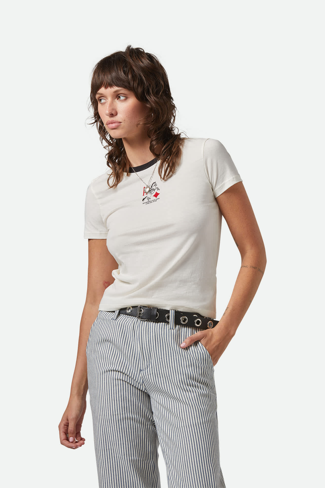 Women's Aces Fitted Crew T-Shirt in the color Off White/Black - Women's Front View