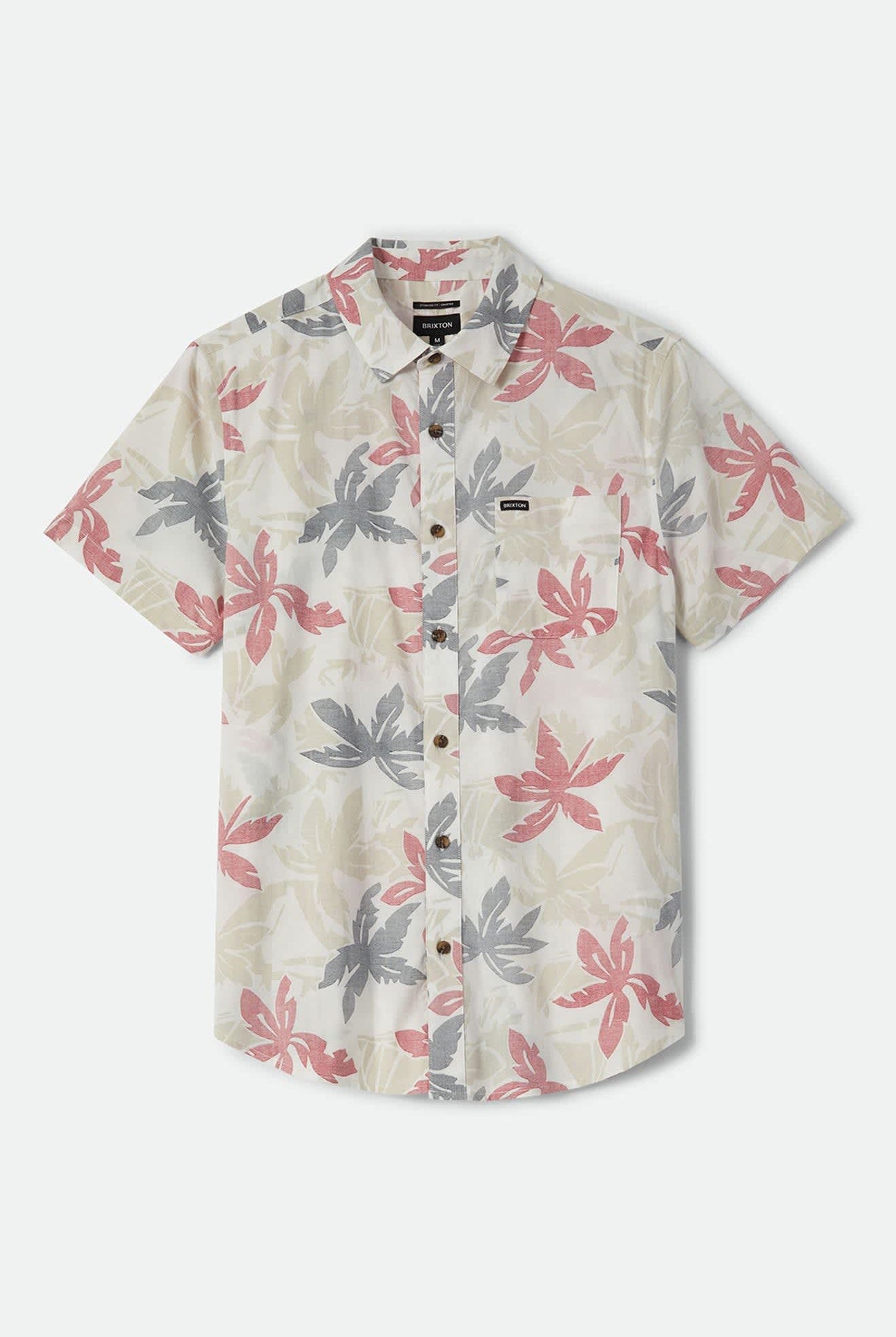 Men's Charter Print Short Sleeve Shirt in the color Off White/Black/Red Palm Floral - Front Product View