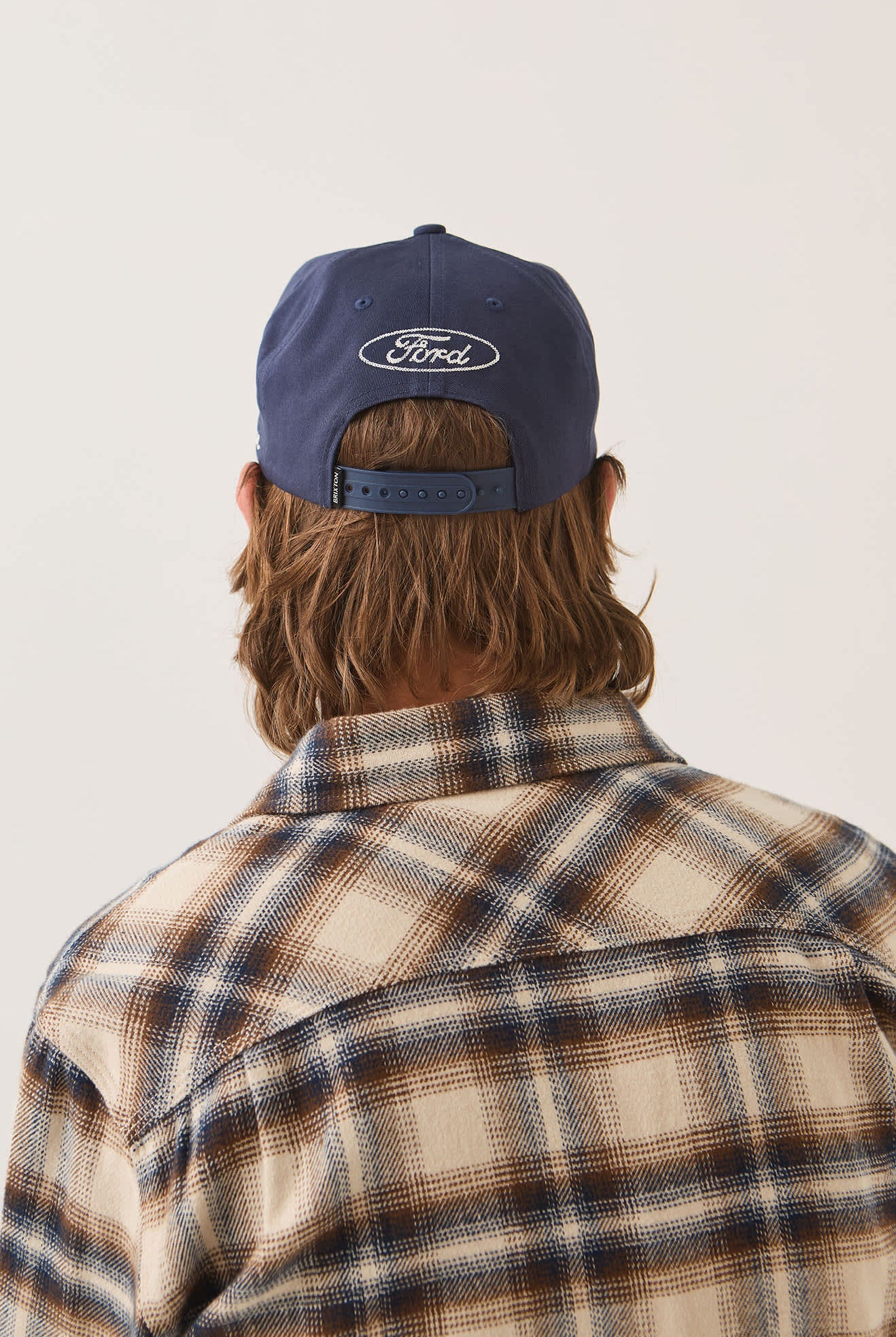 Unisex Ford Built Tough Snapback in the color American Navy/Wimbledon White - Men's Back View