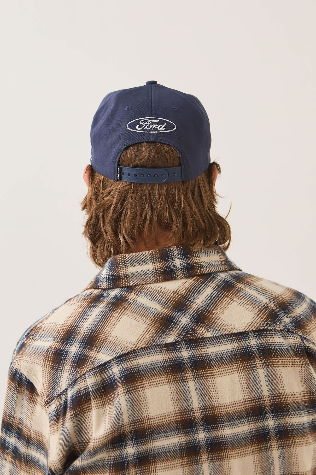 Unisex Ford Built Tough Snapback in the color American Navy/Wimbledon White - Men's Back View