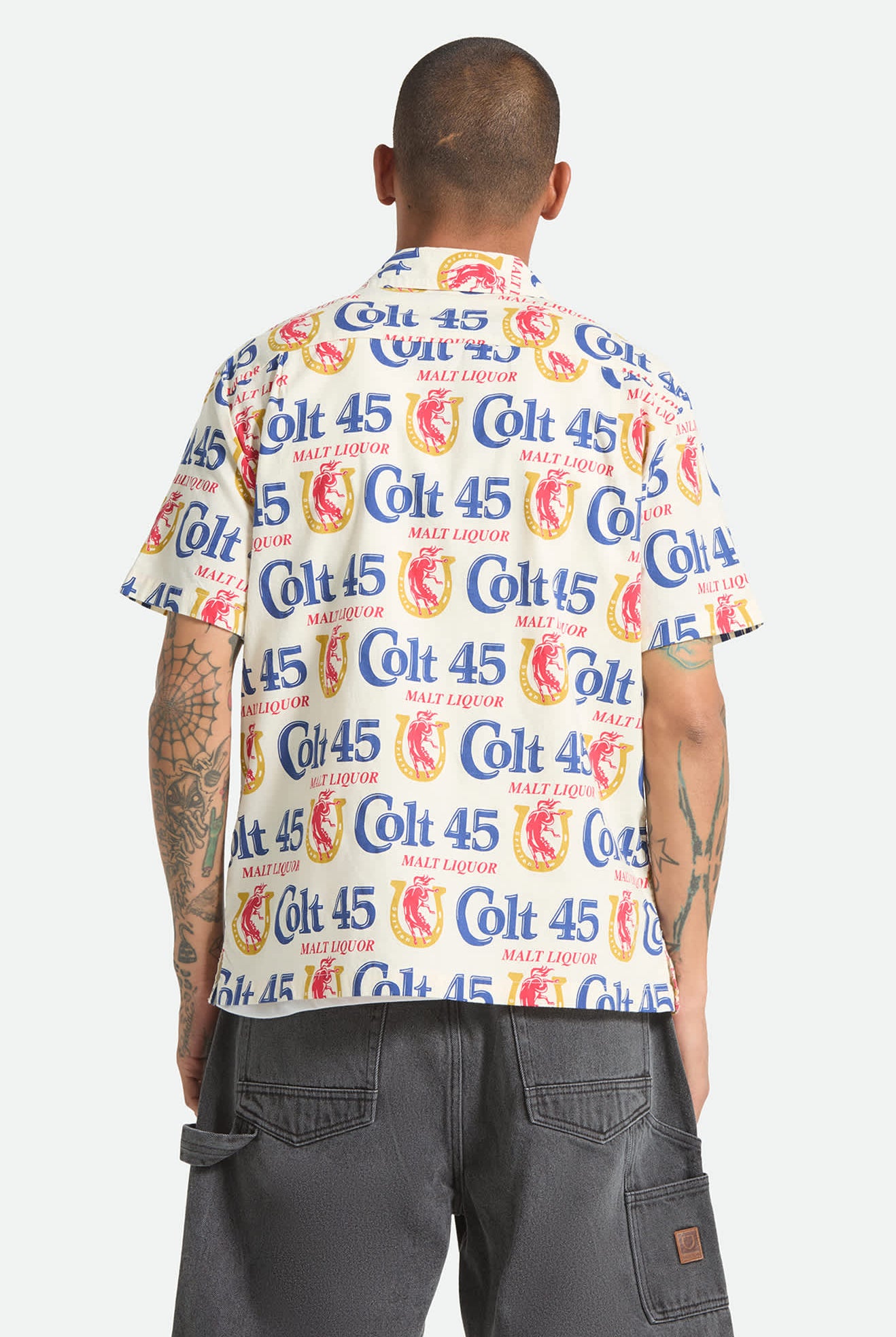 Men's Colt 45 X Brixton Short Sleeve Shirt in the color Multi - Men's Back View