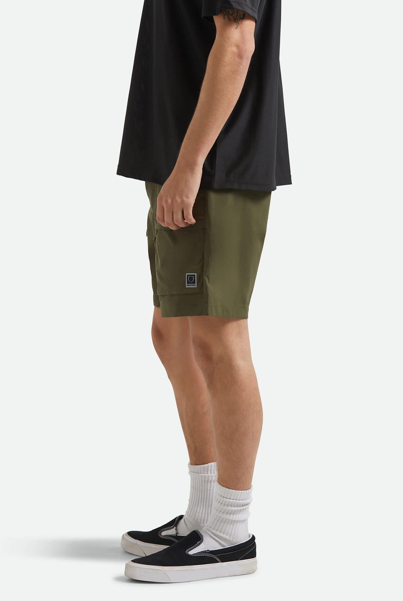 Men's Journey Utility Short in the color Dark Olive - Men's Side View