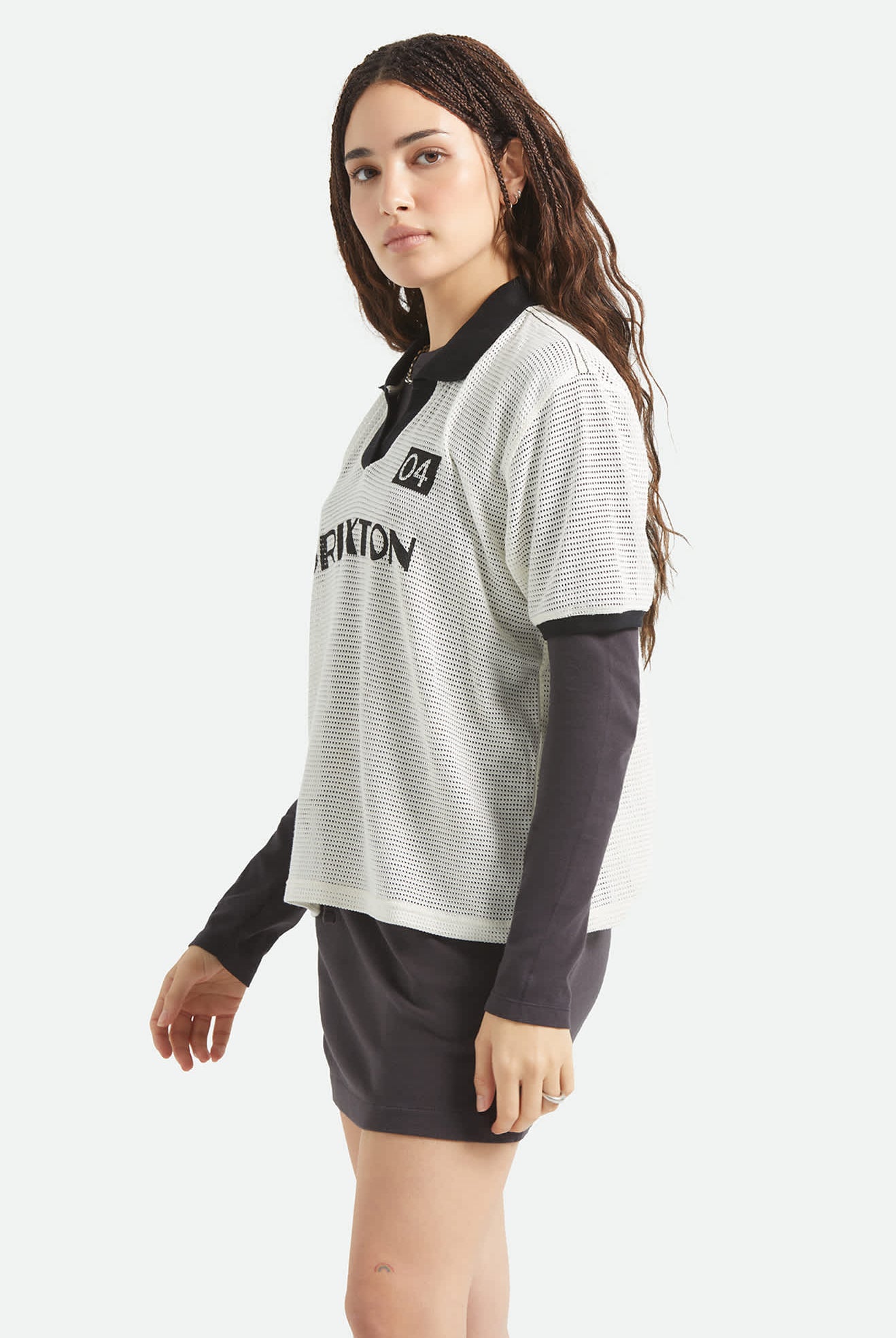 Women's Varsity T-Shirt in the color Off White/Black - Women's Side View