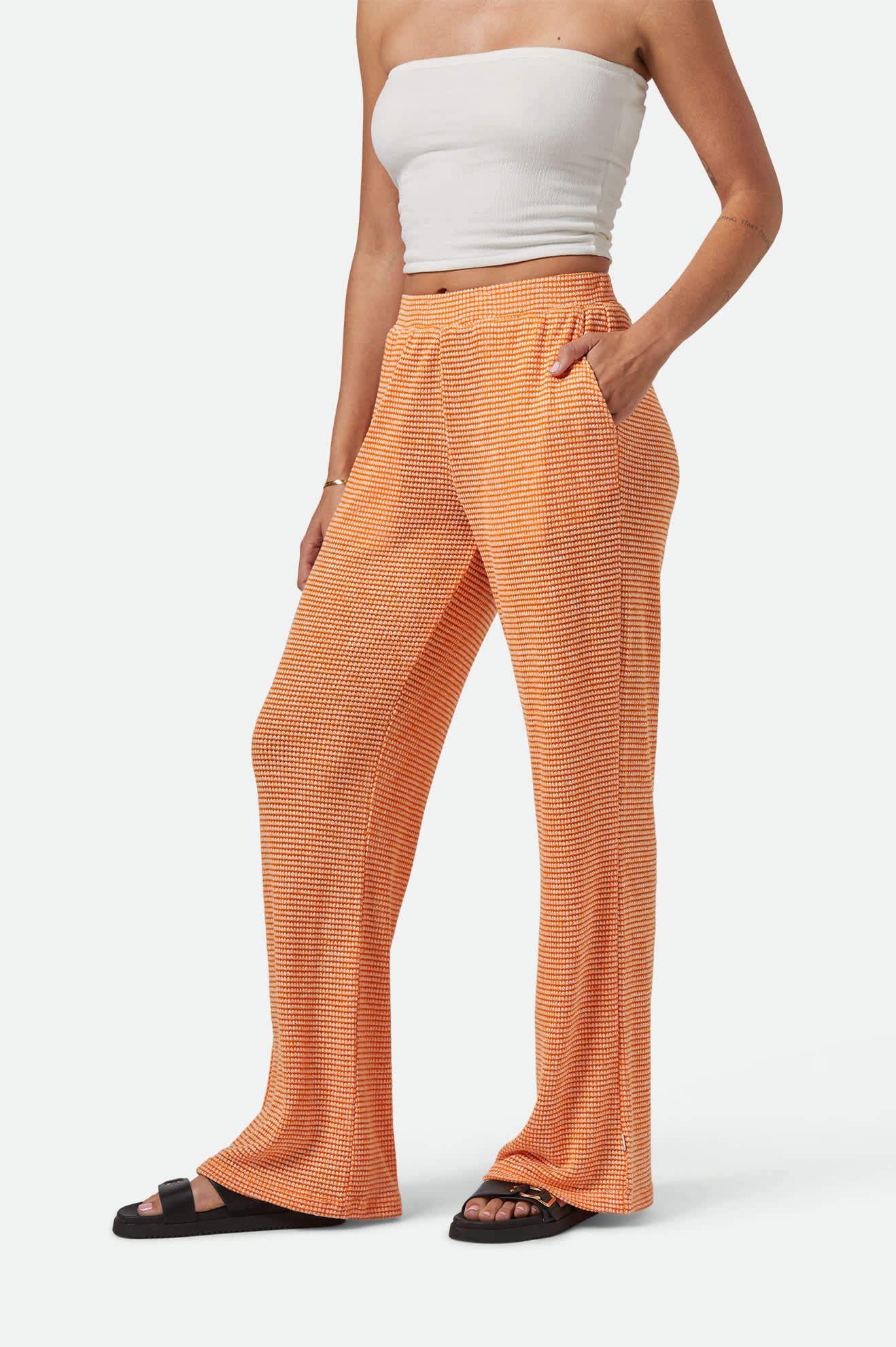 Women's Maude Mesh Lounge Pant in the color Tangerine - Women's Side View