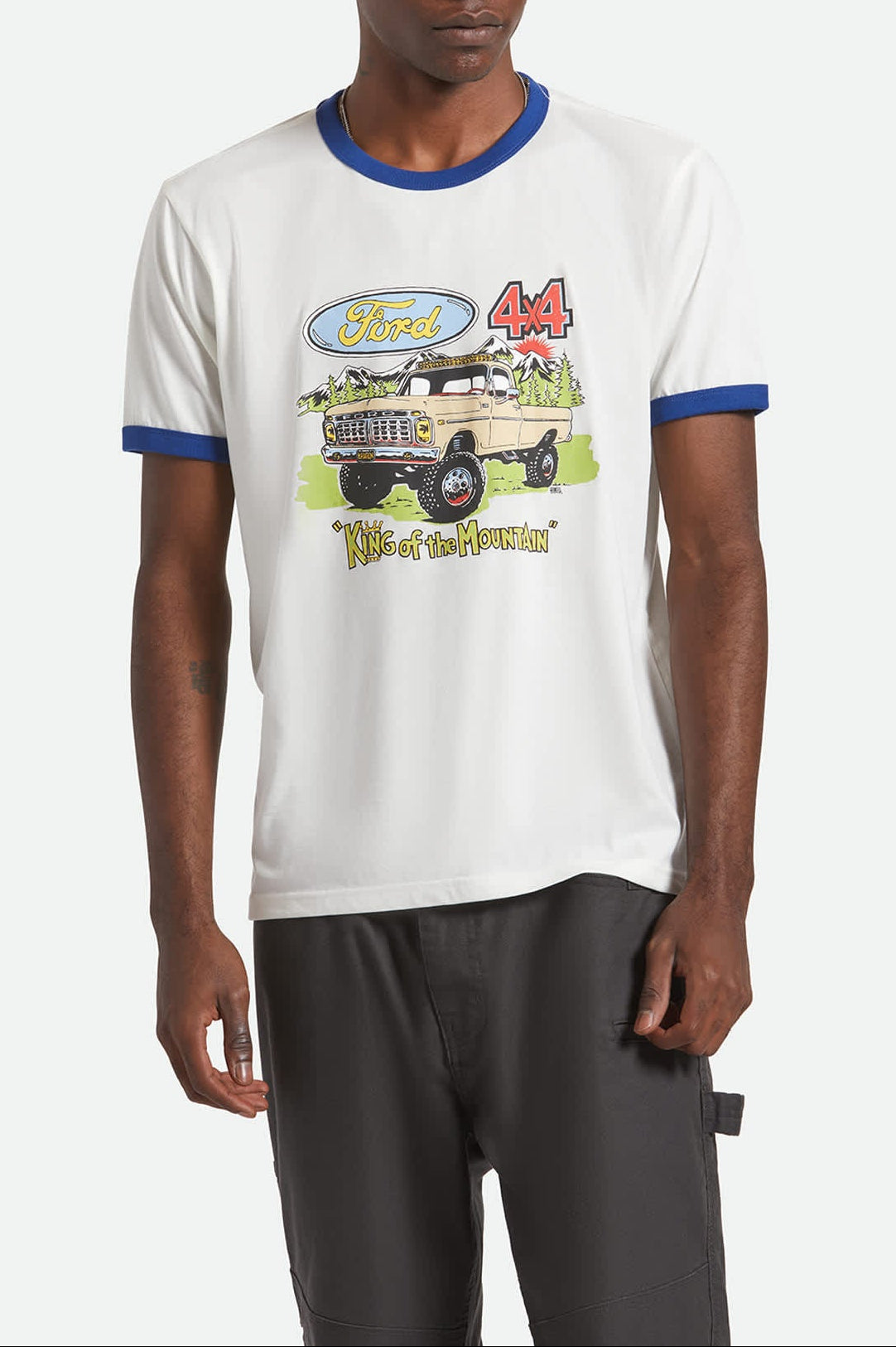 Men's Ford King Of The Mountains S/S Ringer T-Shirt in the color Wimbledon White - Men's Front View
