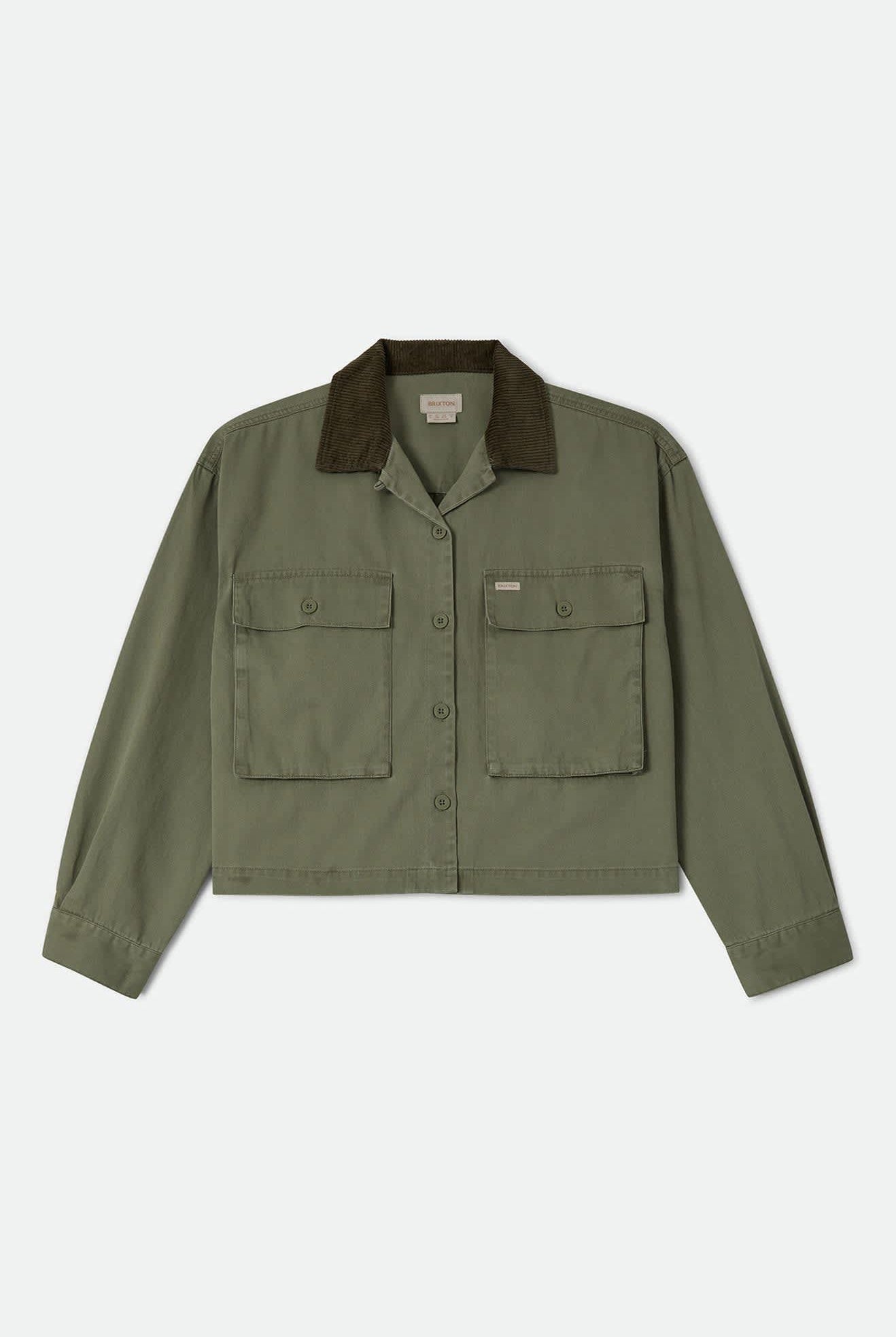Women's Utopia Overshirt in the color Washed Olive Surplus - Front Product View