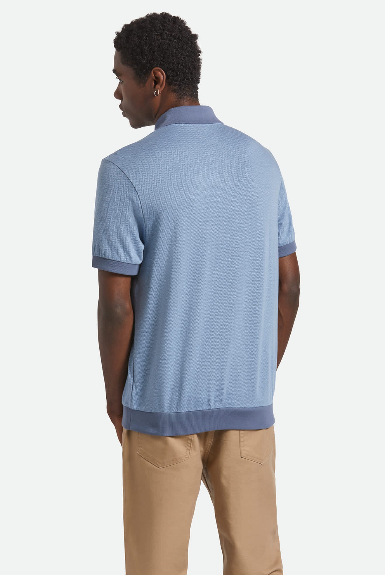 Men's Weekend Herringbone S/S Polo in the color Borrow Blue/Berring Sea - Men's Back View