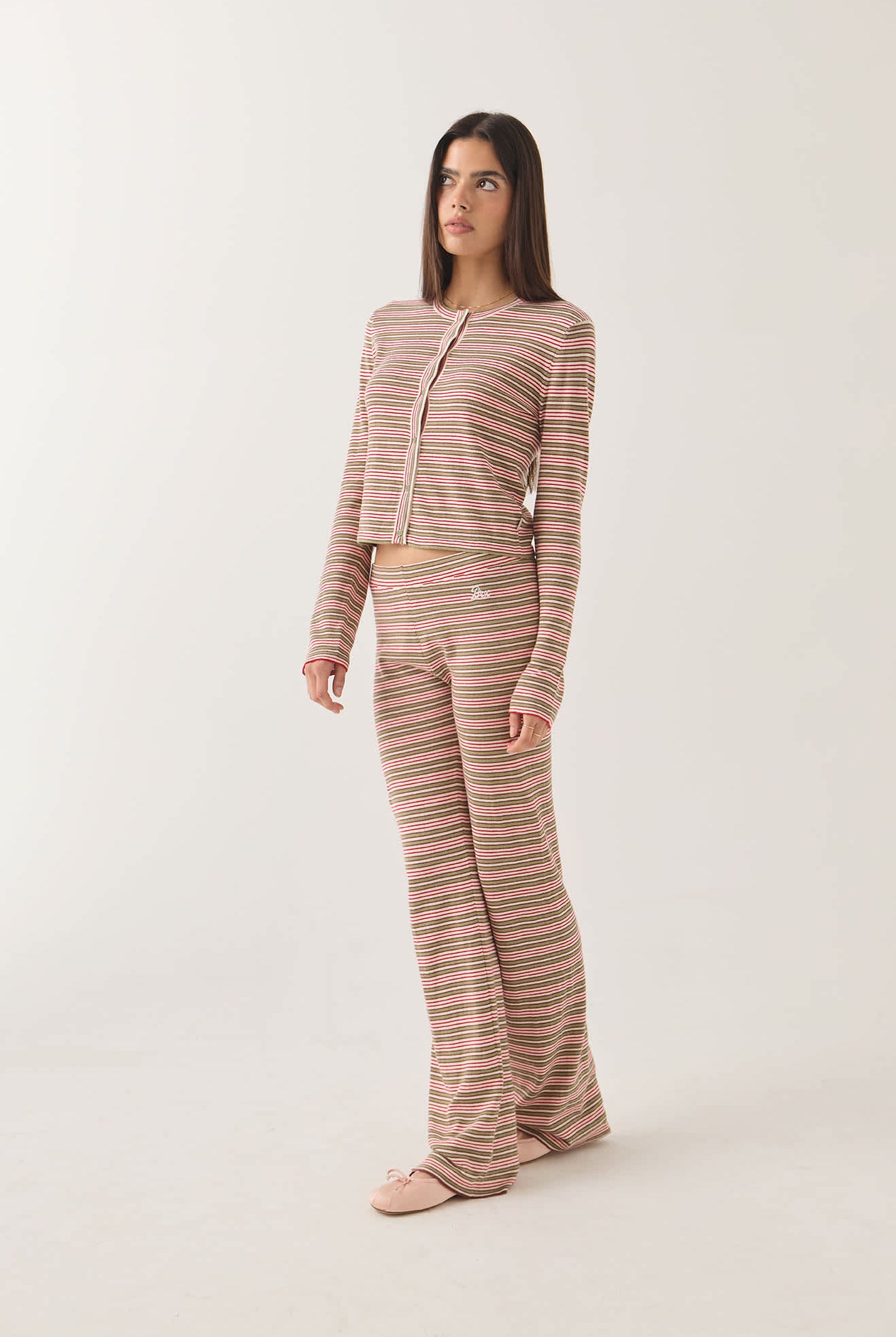 Women's Bixby Lightweight Cardigan in the color Green Multi Stripe - Women's Side View