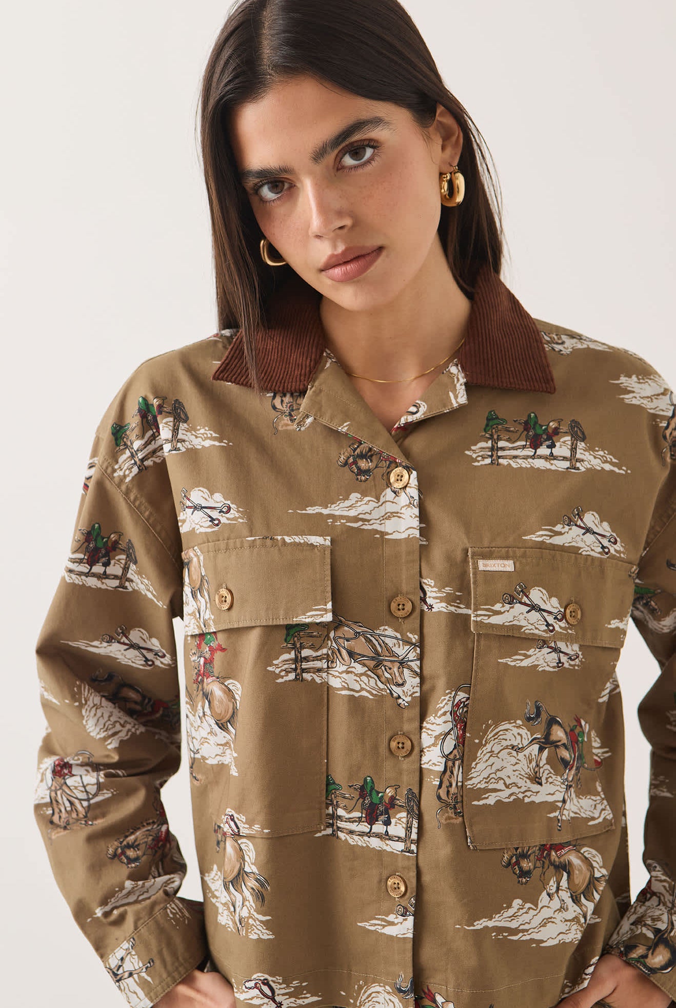 Women's Utopia Overshirt in the color Mid Century Cowboy Print - Additional Fit image