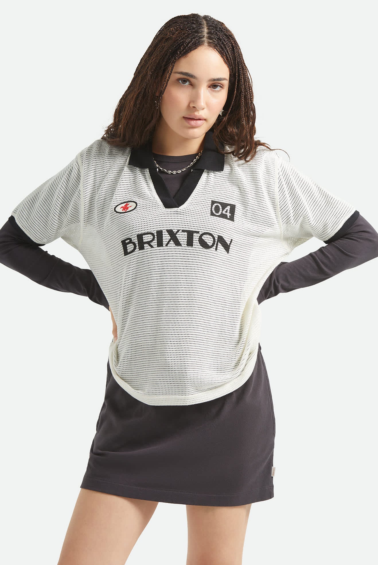 Women's Varsity T-Shirt in the color Off White/Black - Women's Front View