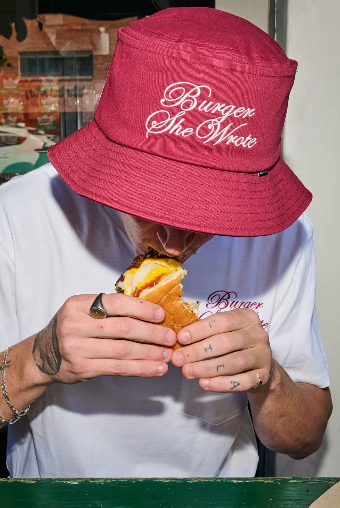 Men's Burger She Wrote Pocket T-Shirt in the color White - Men's Lifestyle image