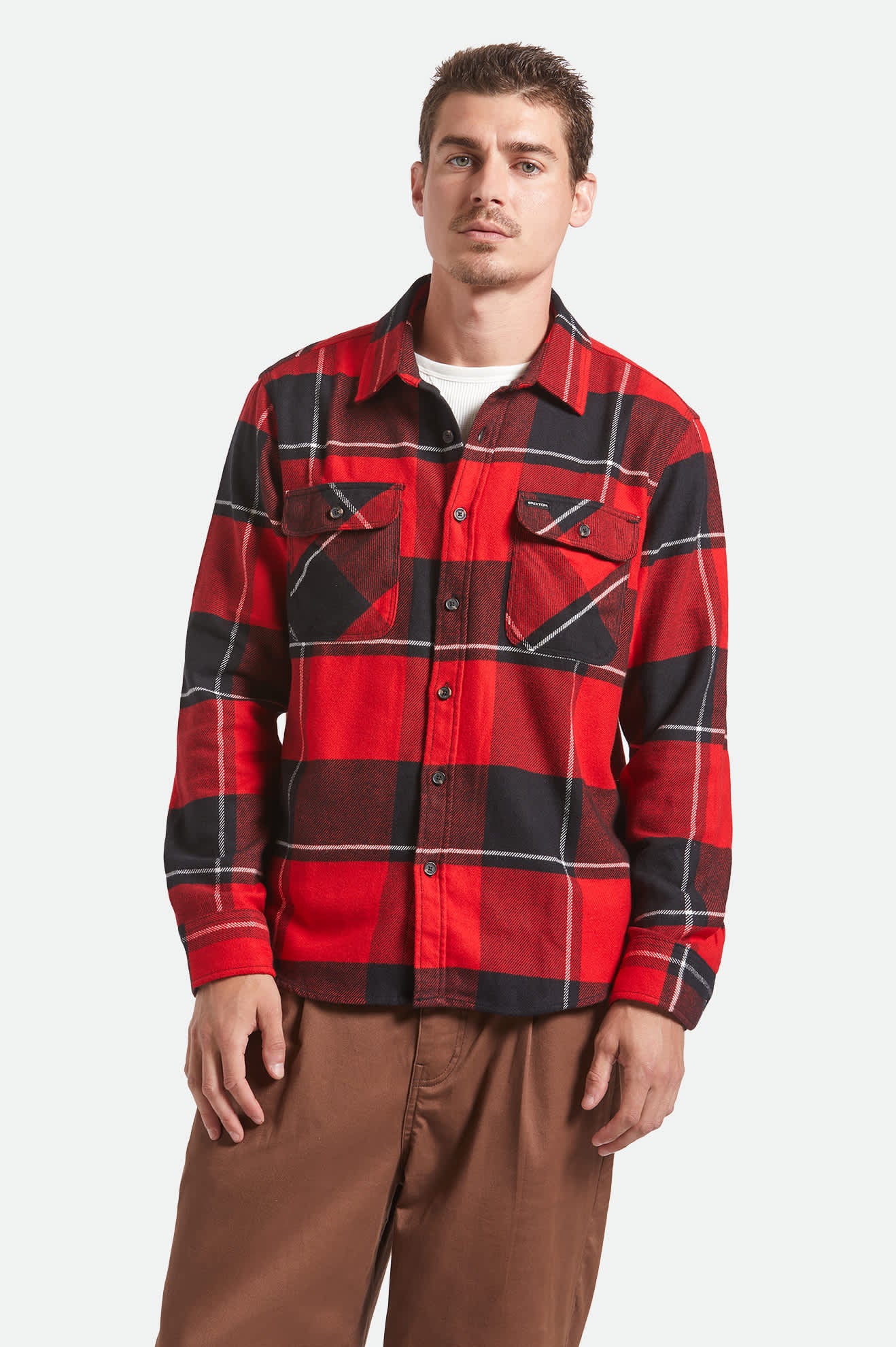 Men's Bowery Flannel in the color Black/Adrenaline Rush/Off White - Men's Front View