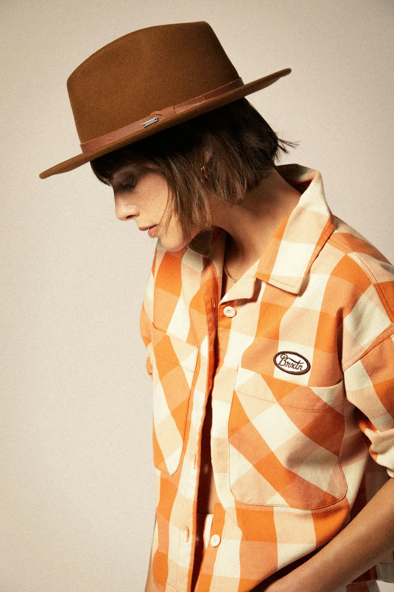 Women's Utopia L/S Overshirt in the color Tangerine Gingham - Additional Fit image