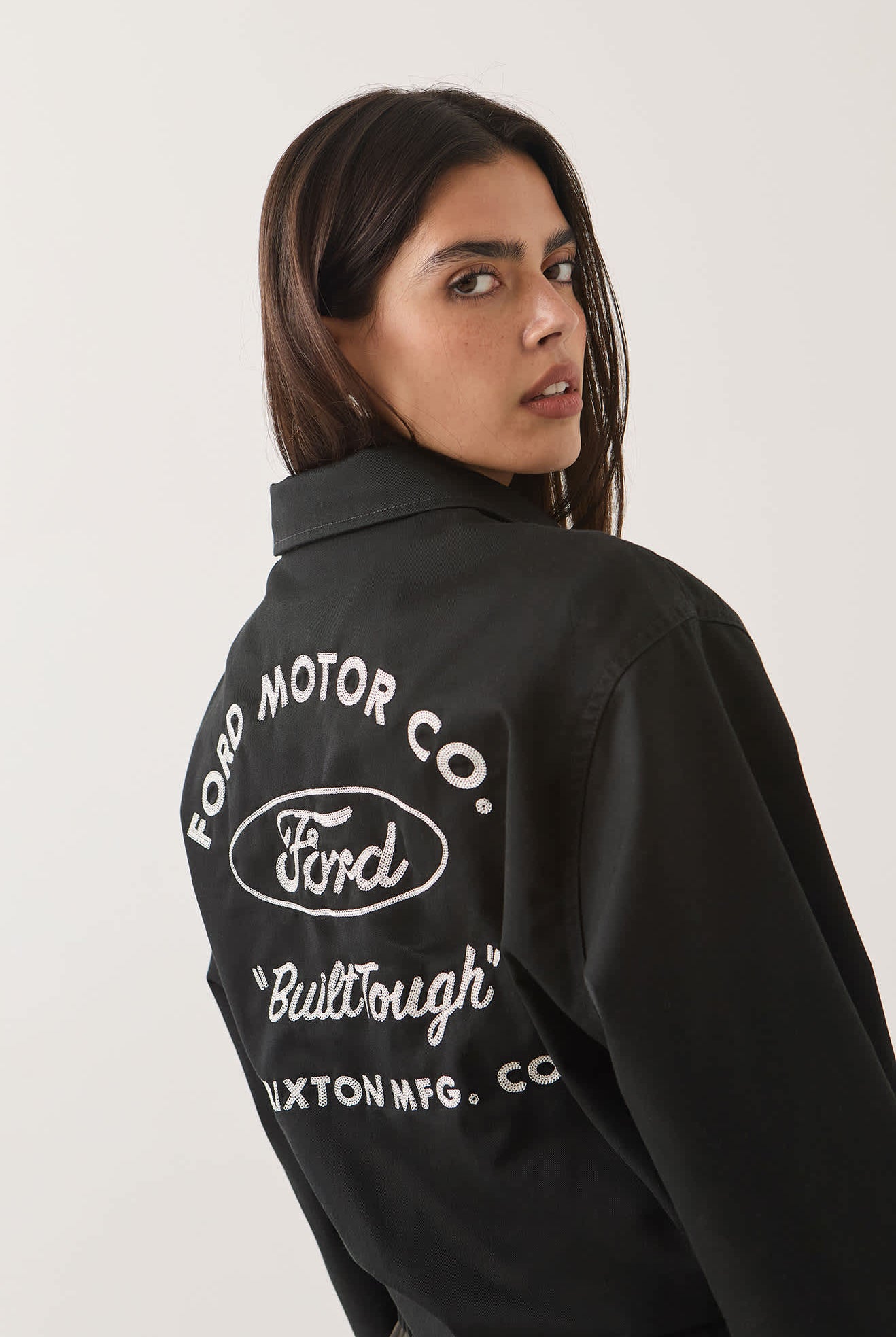 Unisex Ford Built Tough Harrington Jacket in the color Burnt Rubber - Women's Side View