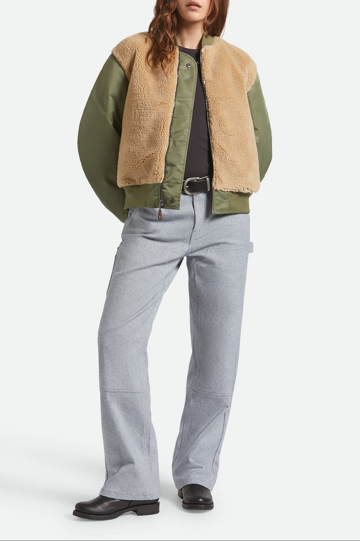 Women's Sherpa Surplus Bomber Jacket in the color Olive Surplus - Additional Fit image