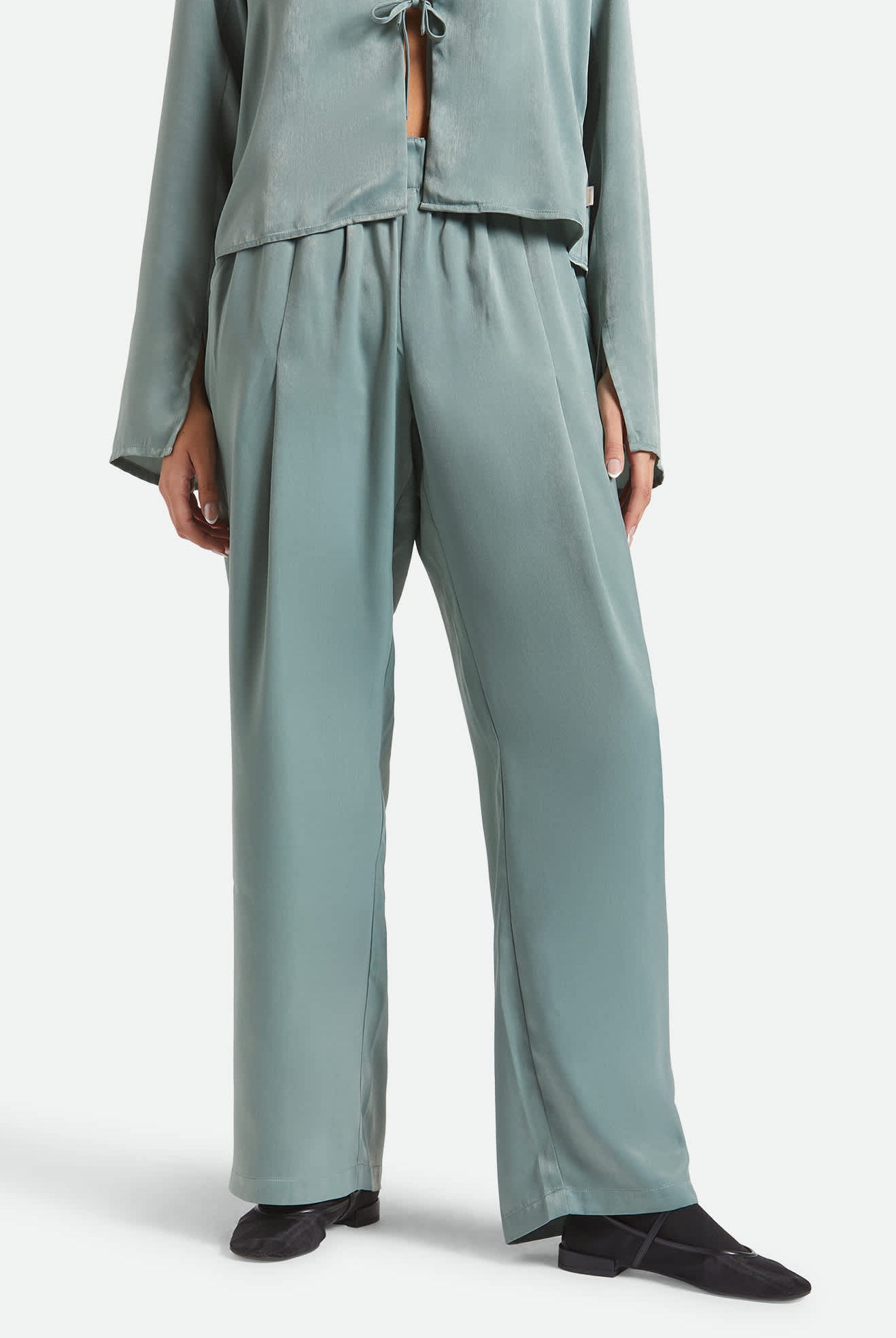 Women's Soho Silky Pant in the color Blue Green Shine - Women's Front View
