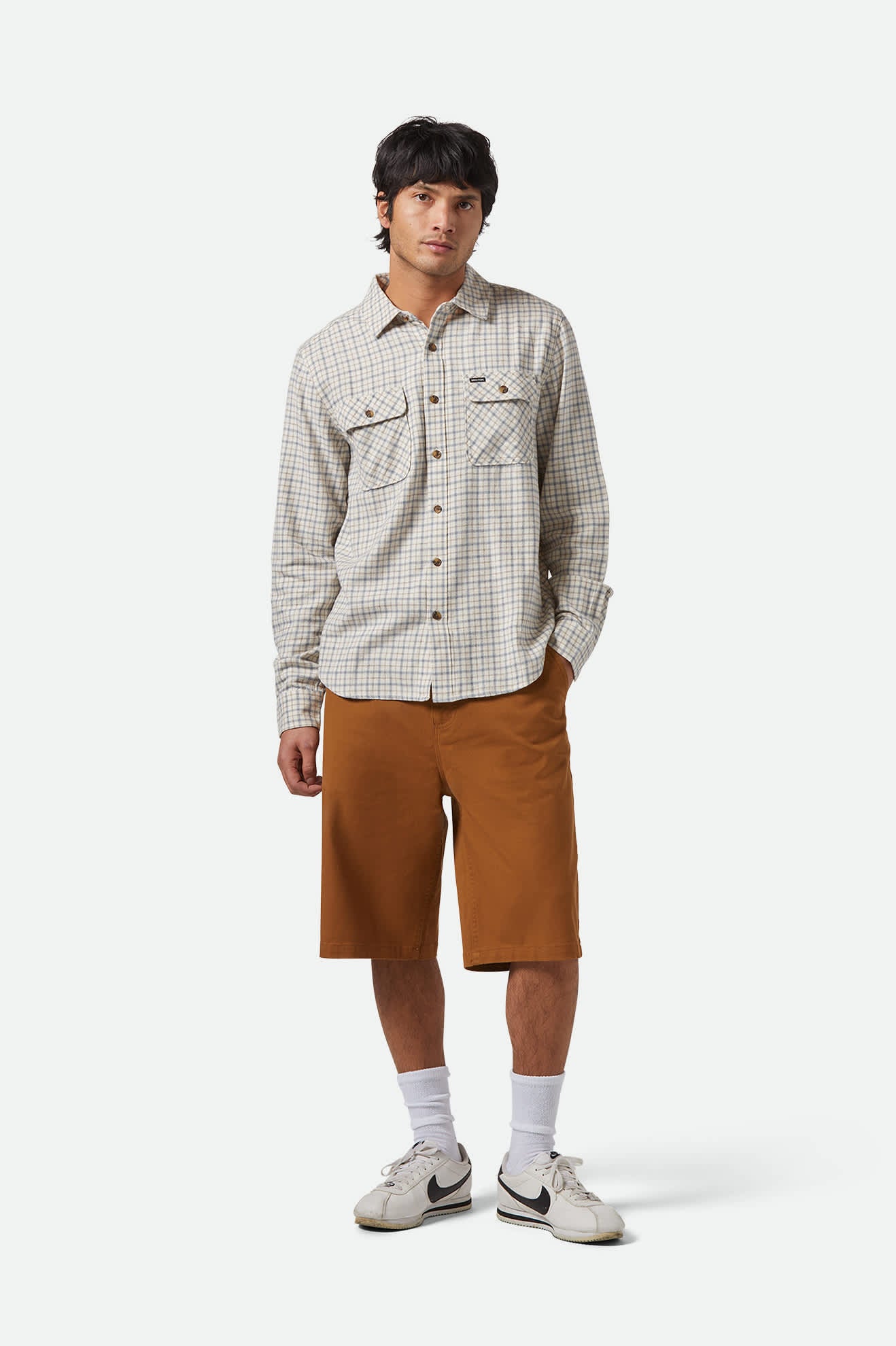 Men's Bowery Lightweight Ultra Soft L/S Flannel in the color Whitecap/Basalt - Additional Fit image