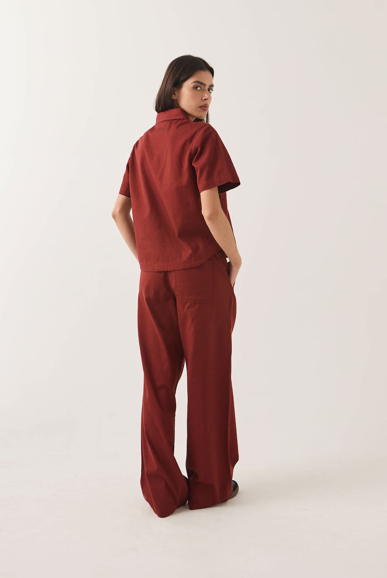 Women's Mechanics Women's Shirt in the color Dark Brick - Women's Back View