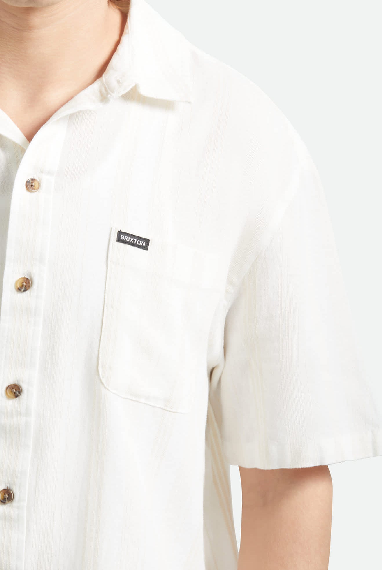 Men's Charter Stripped Dobby Short Sleeve Shirt in the color Off White - Additional Fit image