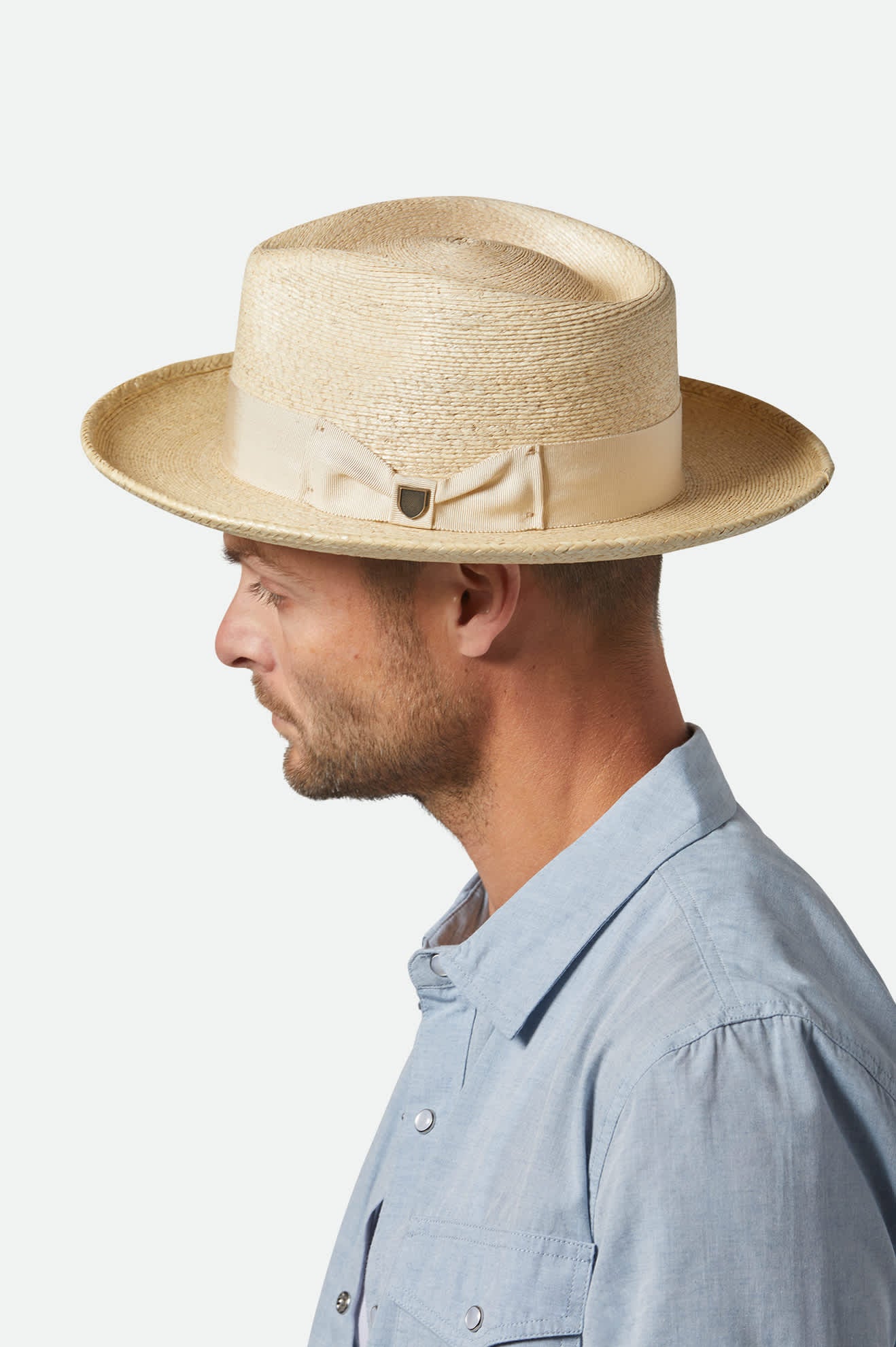 Unisex Swindle Straw Fedora in the color Natural/Natural - Men's Side View