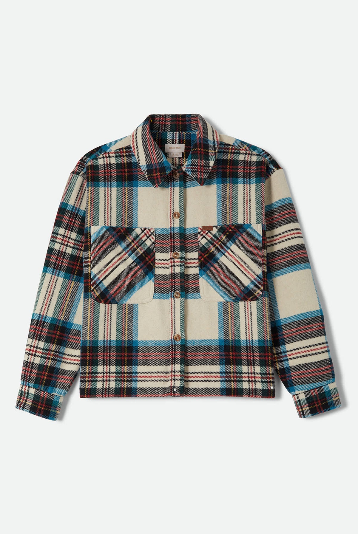 Women's Bowery Women's Soft Brushed Flannel in the color Off White Black/Tranquil Blue - Front Product View
