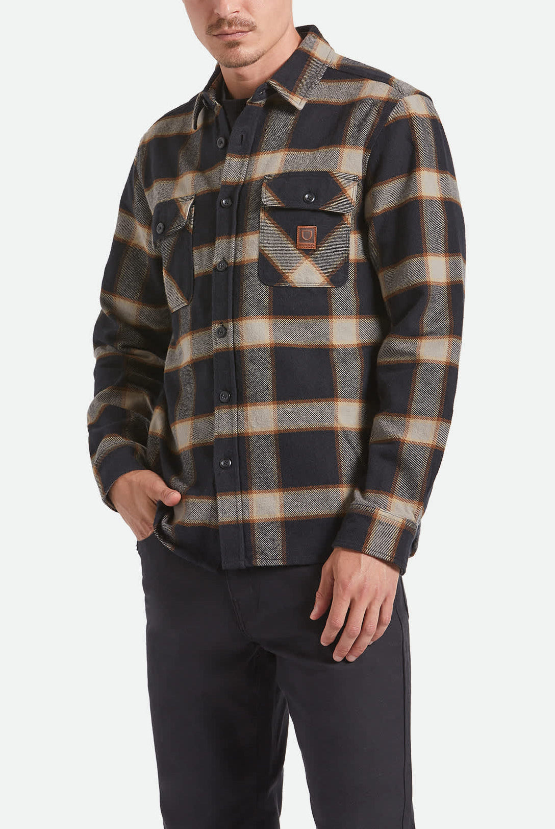 Men's Bowery Heavyweight Flannel in the color Black/Cream - Men's Front View