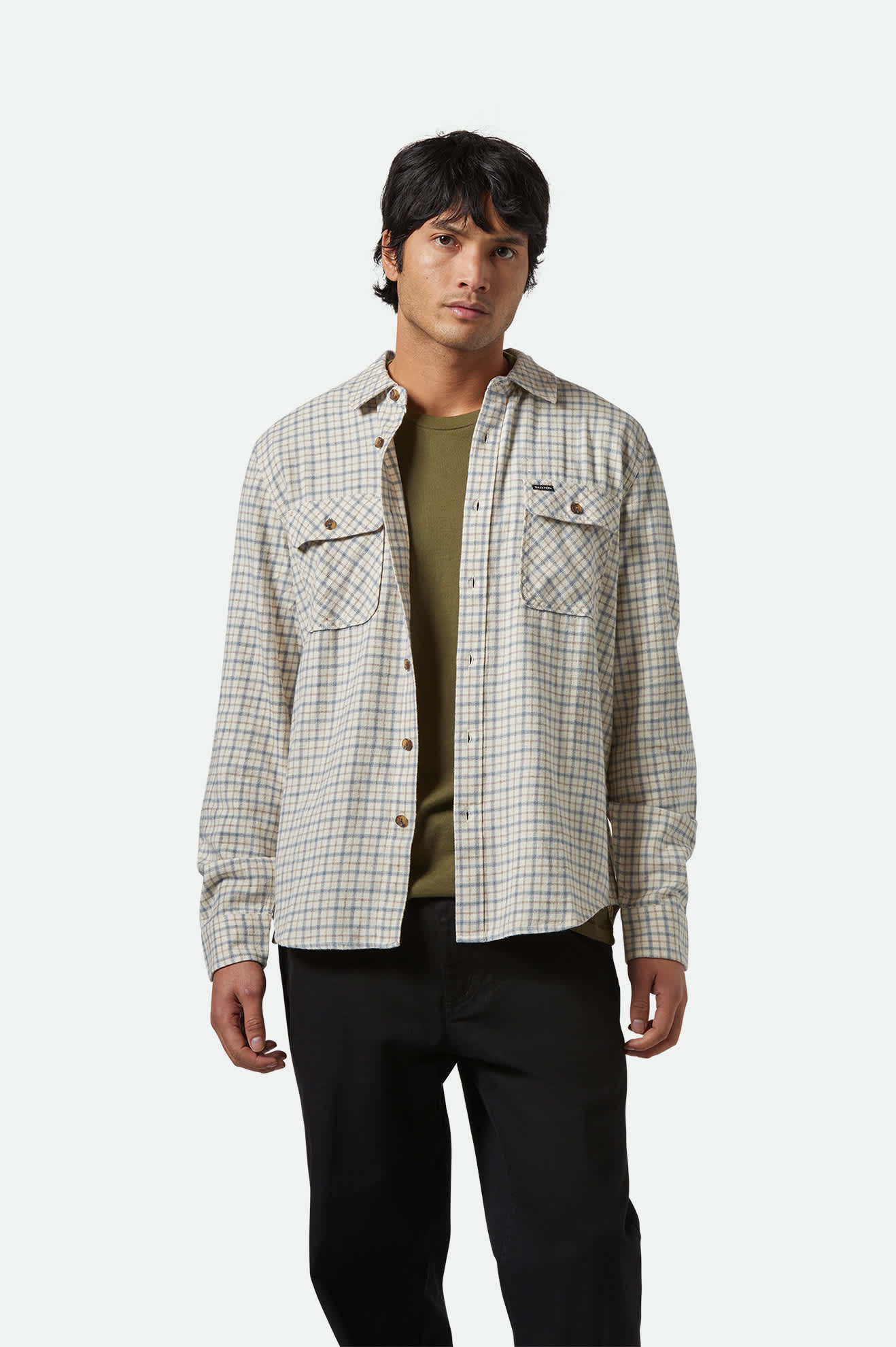 Men's Bowery Lightweight Ultra Soft L/S Flannel in the color Whitecap/Basalt - Men's Front View
