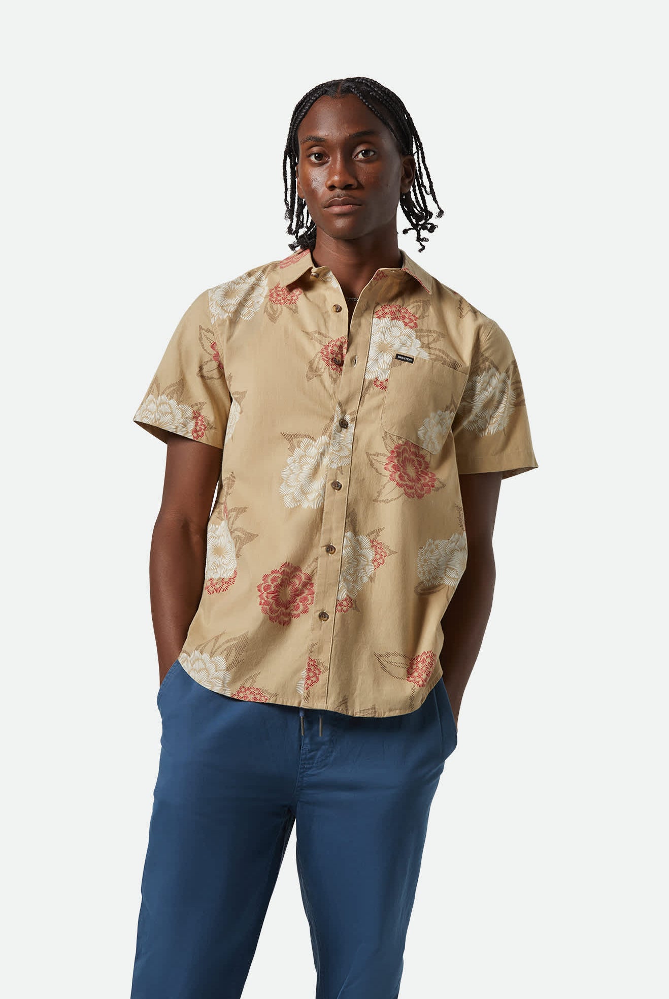 Men's Charter Print S/S Shirt in the color Cream/Painterly Floral - Men's Front View