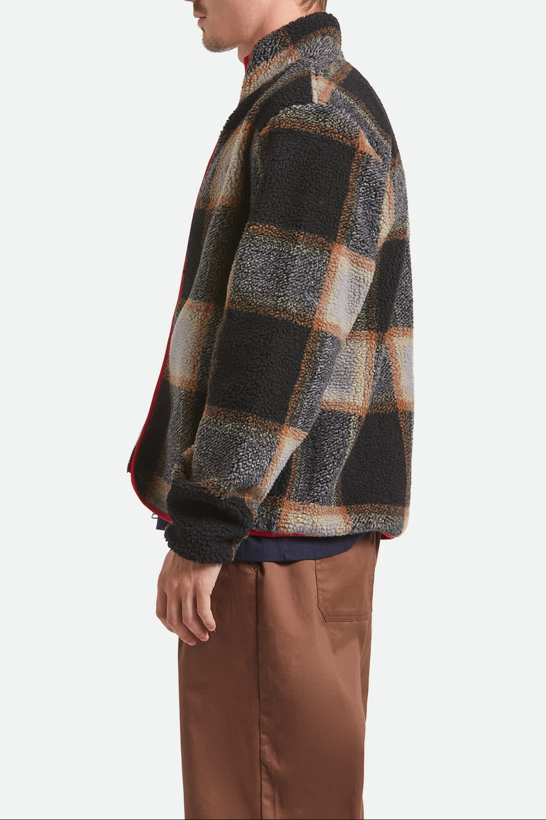 Men's Buffalo Plaid Sherpa Full Zip in the color Black/Cream - Men's Side View