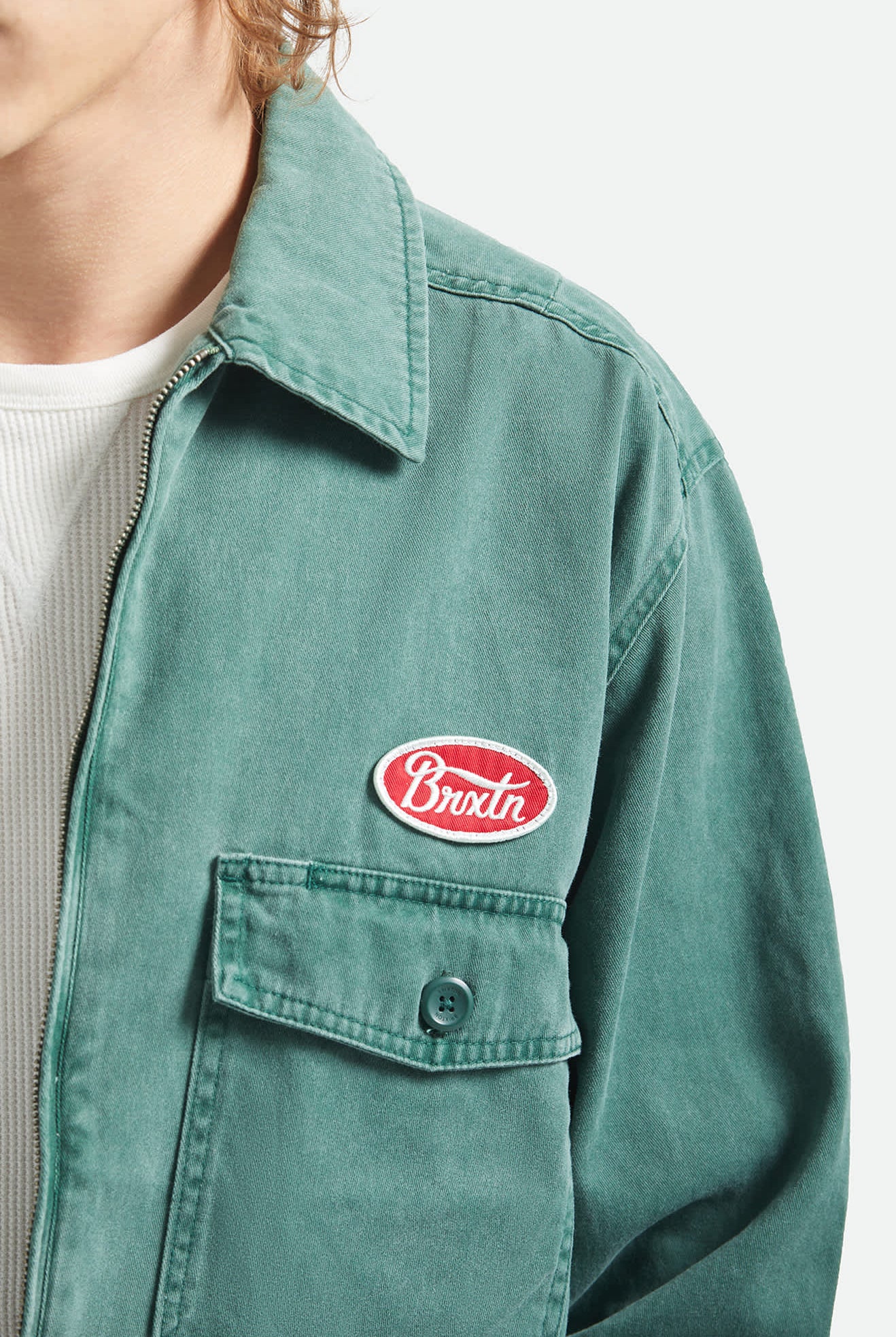 Men's Trademark Lightweight Garage Jacket in the color Washed Primal Green - Additional Fit image