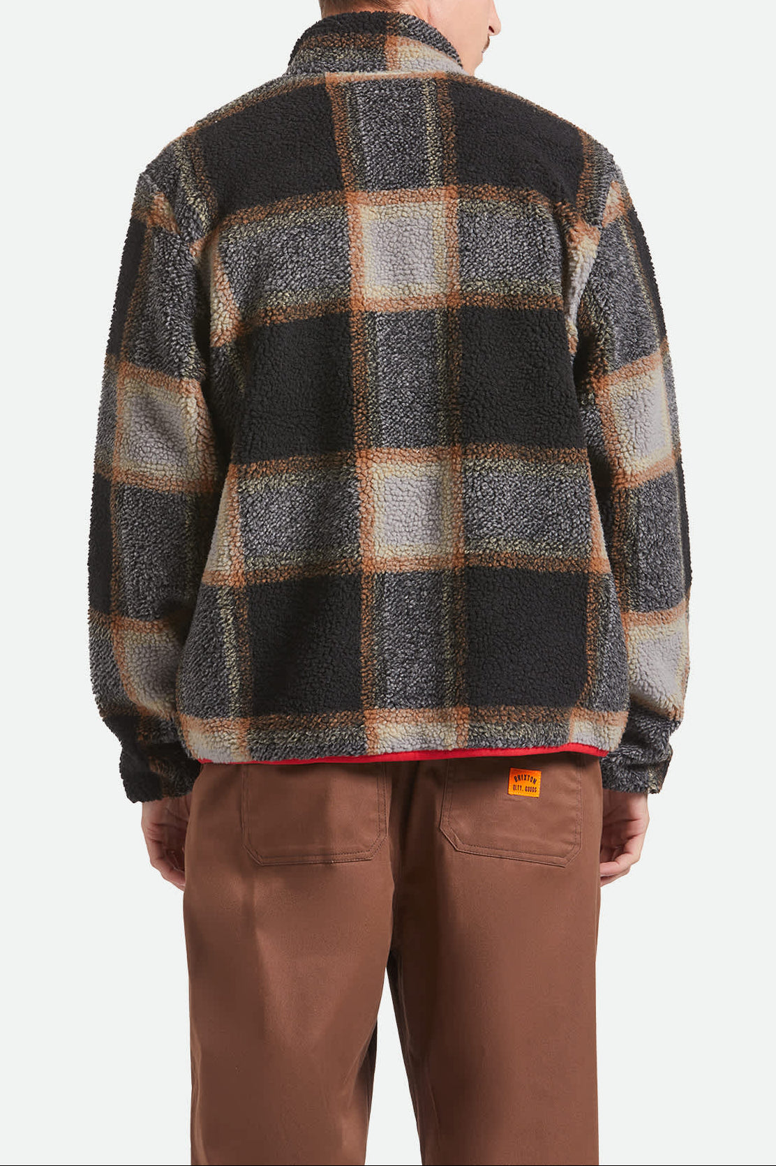 Men's Buffalo Plaid Sherpa Full Zip in the color Black/Cream - Men's Back View